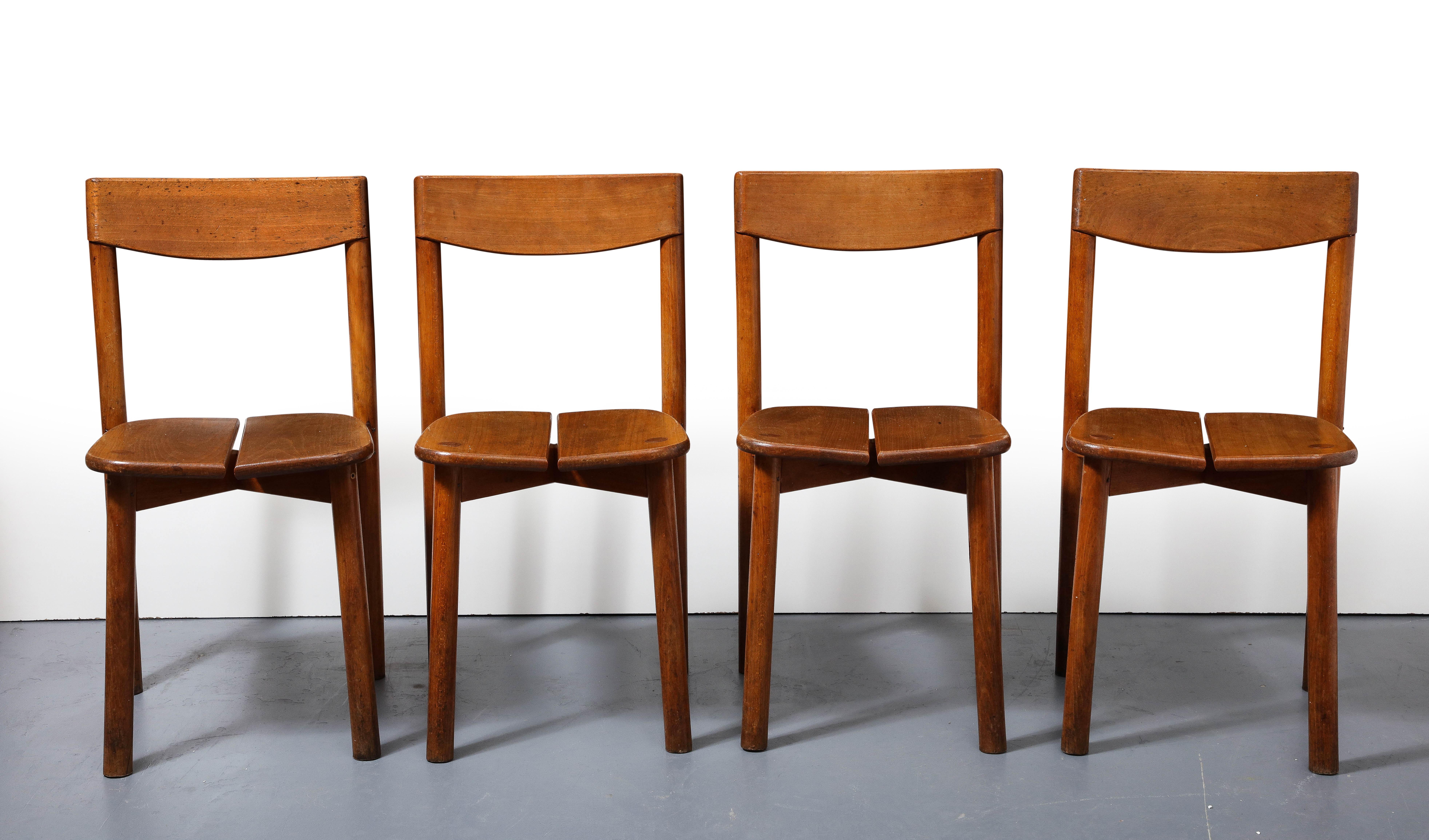 Oak Dining Chairs by Pierre Gautier-Delaye, France, circa 1950s In Good Condition For Sale In New York City, NY