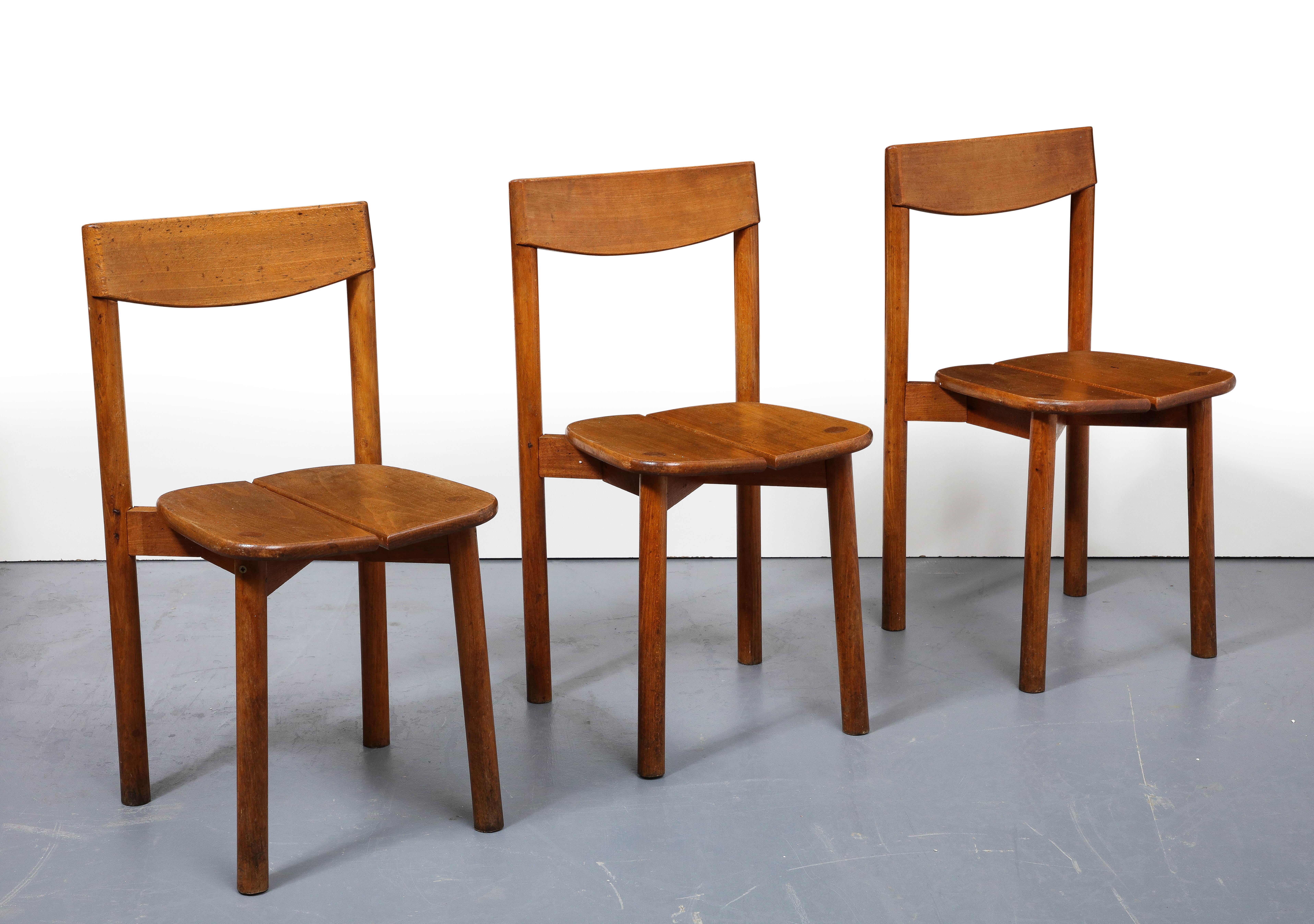 Mid-20th Century Oak Dining Chairs by Pierre Gautier-Delaye, France, circa 1950s For Sale