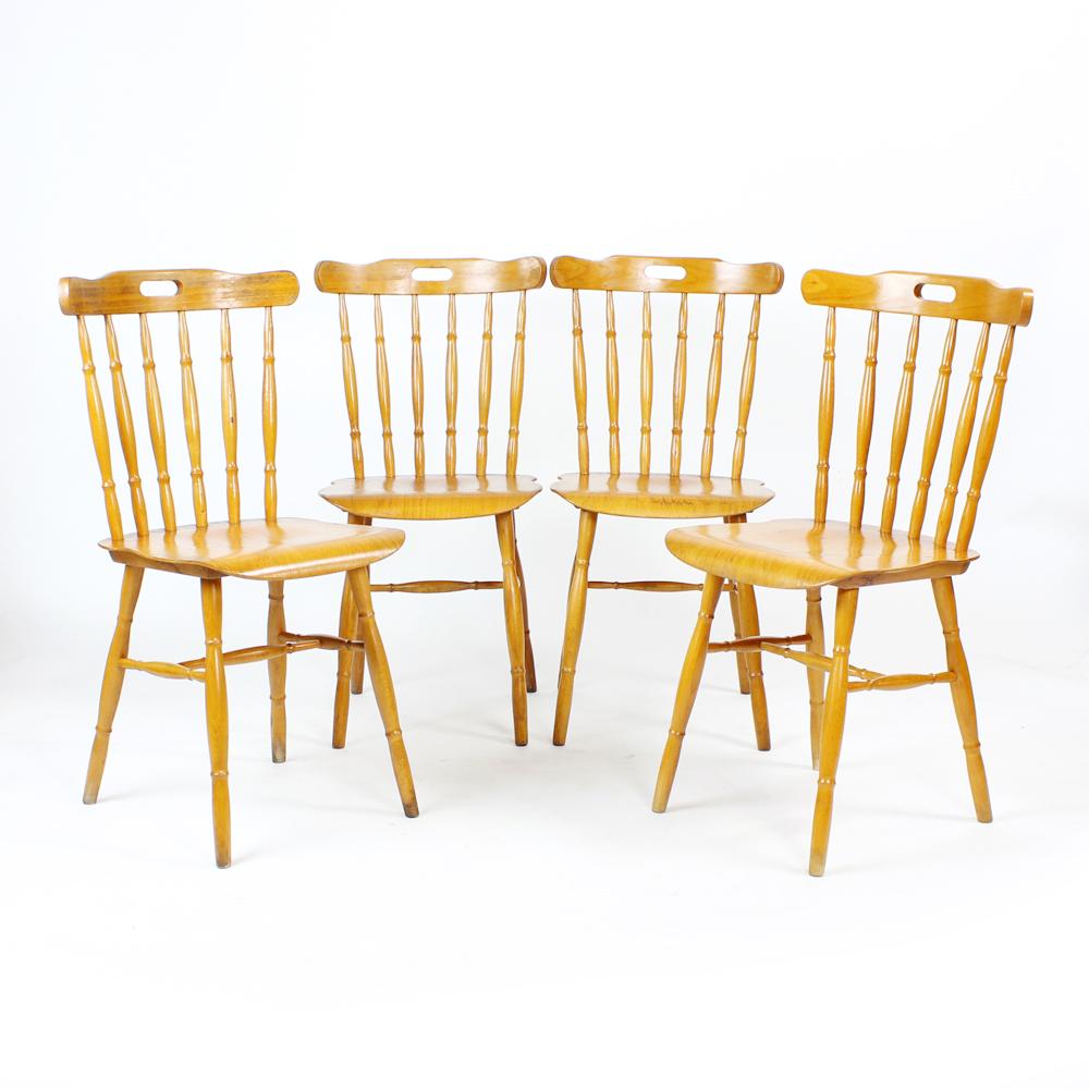 Mid-Century Modern Oak Dining Chairs, Czechoslovakia 1960s, Set of 4 For Sale