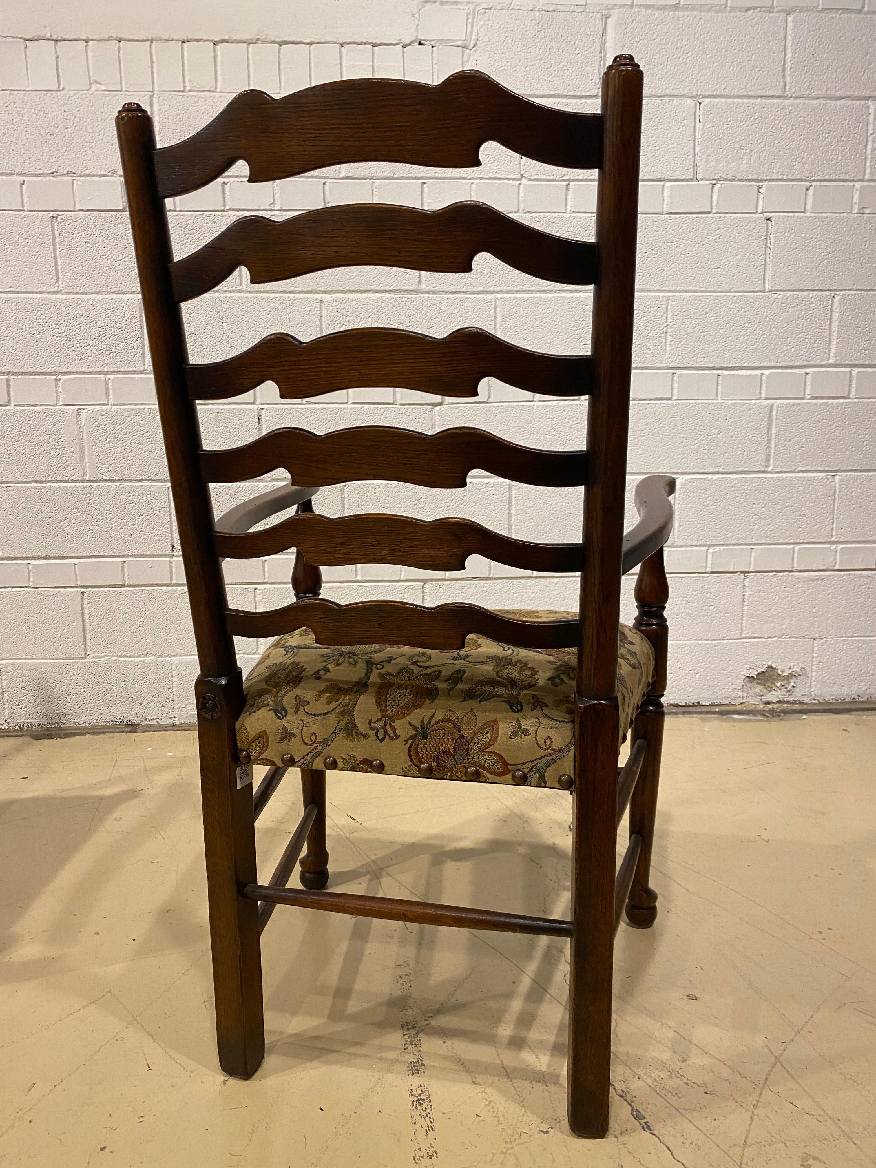 Oak Dining Chairs English Ladder Back Set of Eight, 2 Arms 6 Side Chairs 6