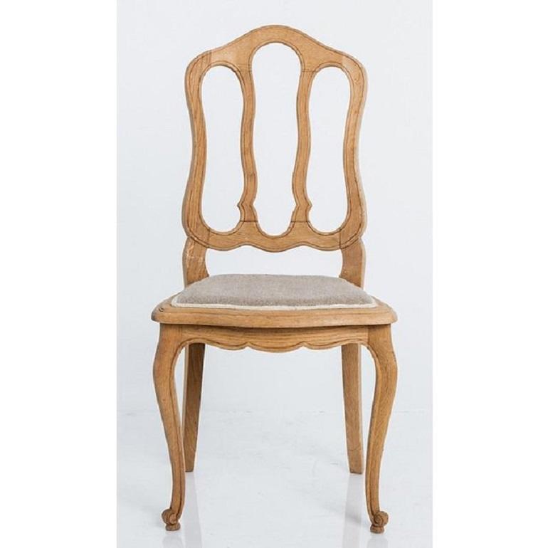 Antike Französisch Land Eiche Esszimmerstühle mit Leinen Sitz (20. Jahrhundert)