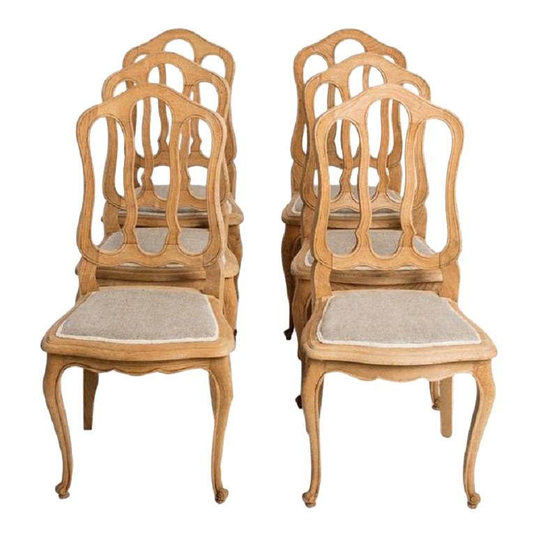 Antique French Country Oak Dining Chairs with Linen Seat at 1stDibs
