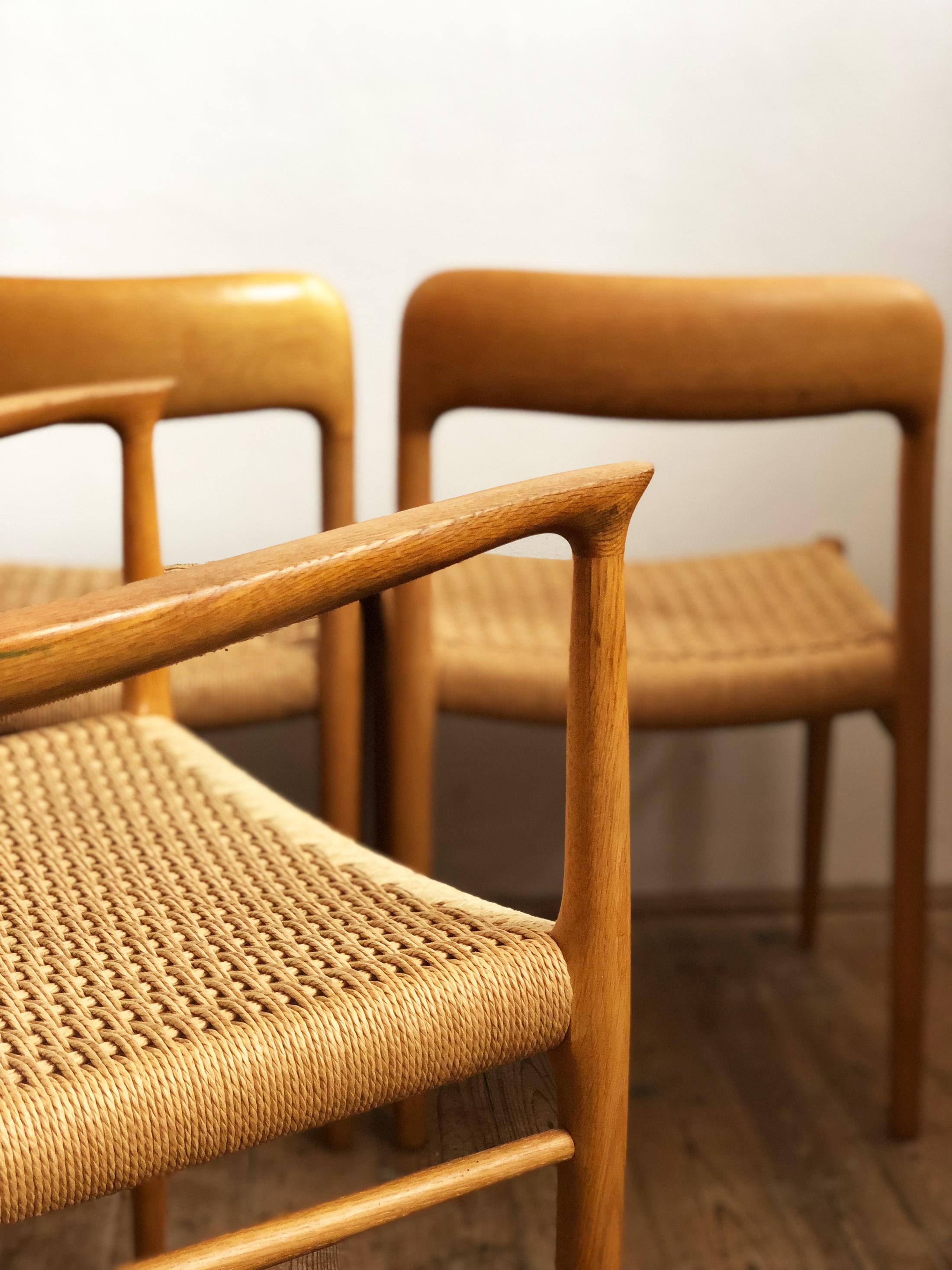 Oak Dining Chairs, Model 56 and 75 by Niels O. Møller with Paper Cord, Set of 6 For Sale 3