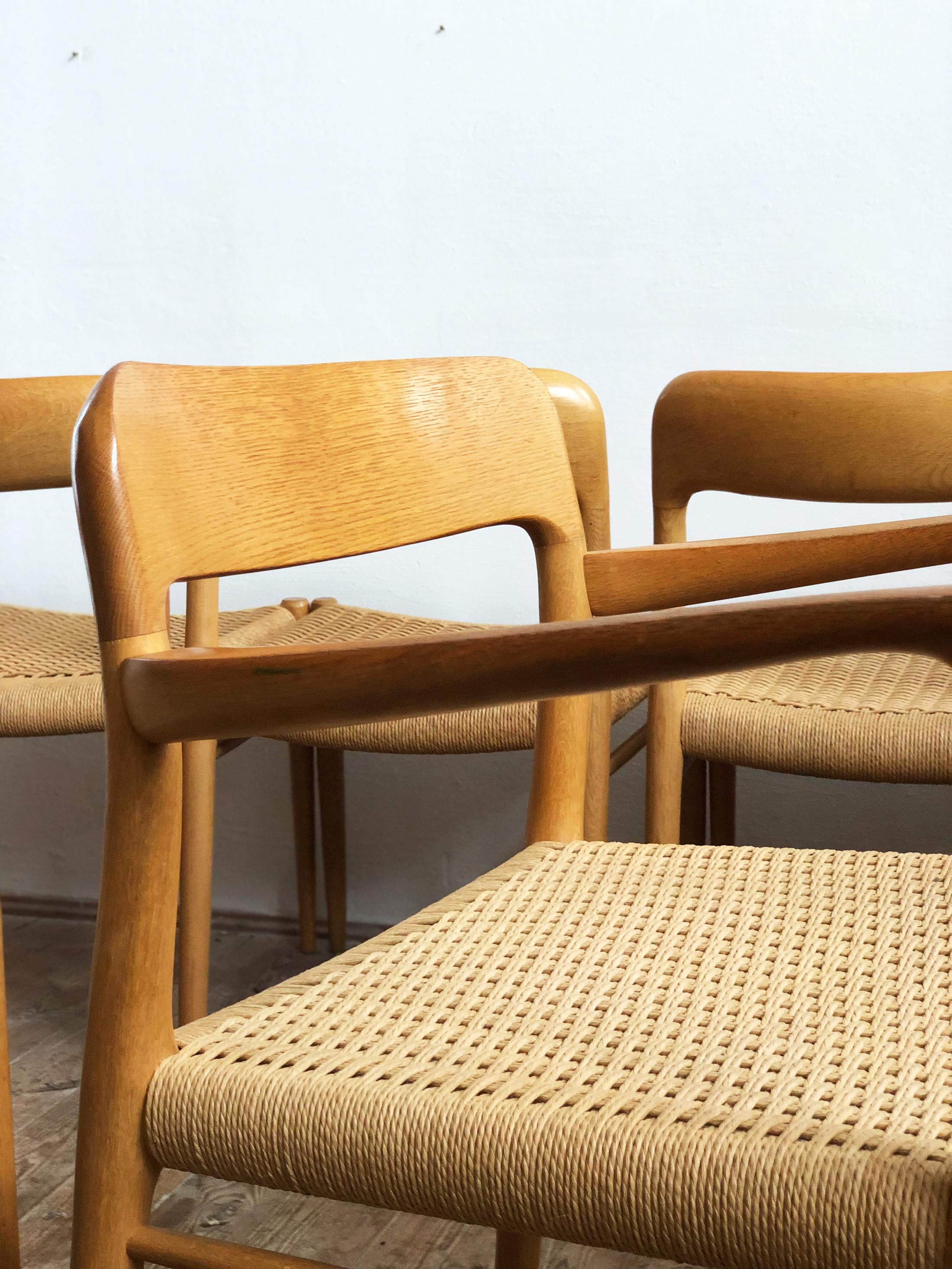 Oak Dining Chairs, Model 56 and 75 by Niels O. Møller with Paper Cord, Set of 6 For Sale 4