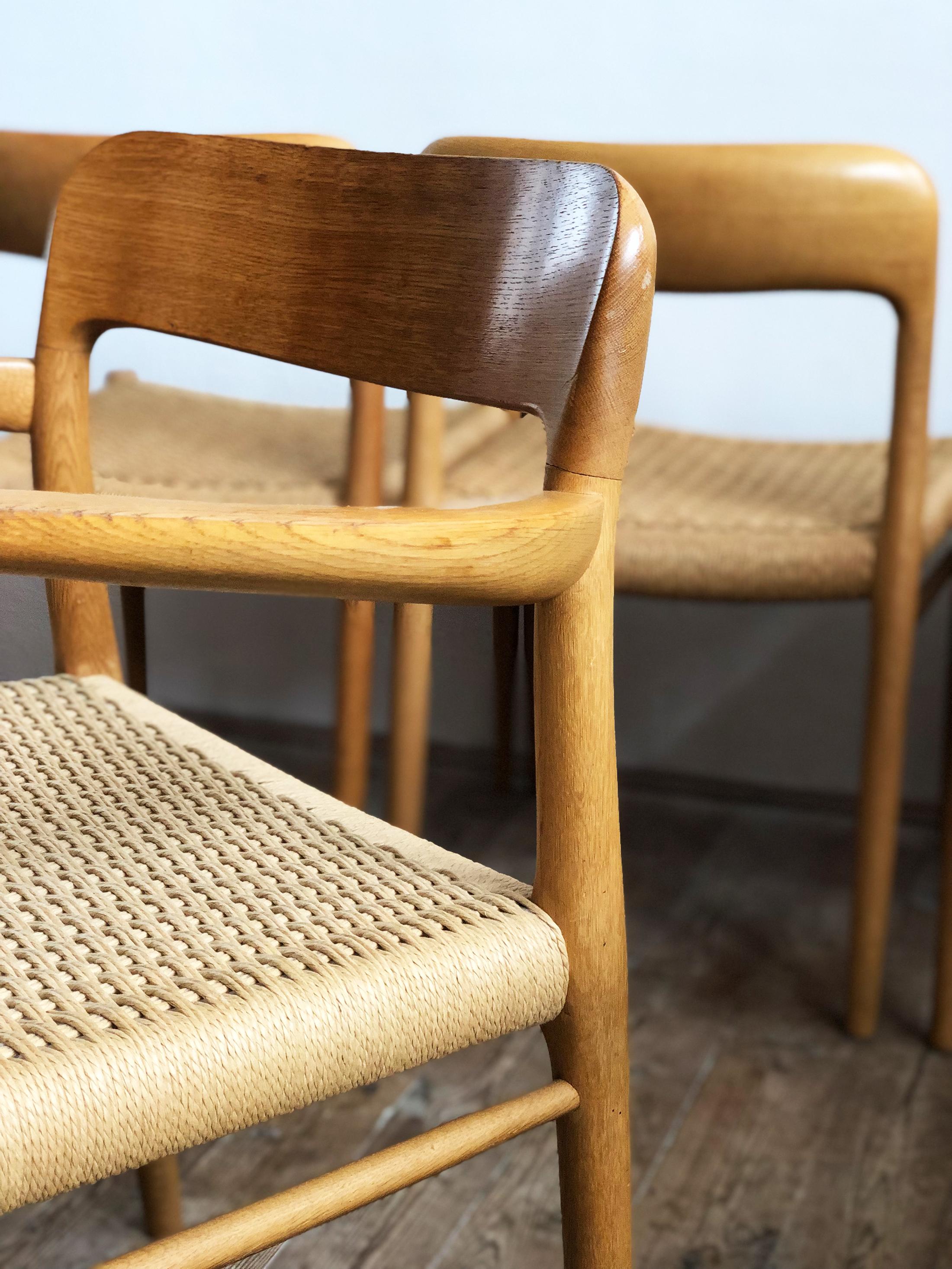 Oak Dining Chairs, Model 56 and 75 by Niels O. Møller with Paper Cord, Set of 6 For Sale 7