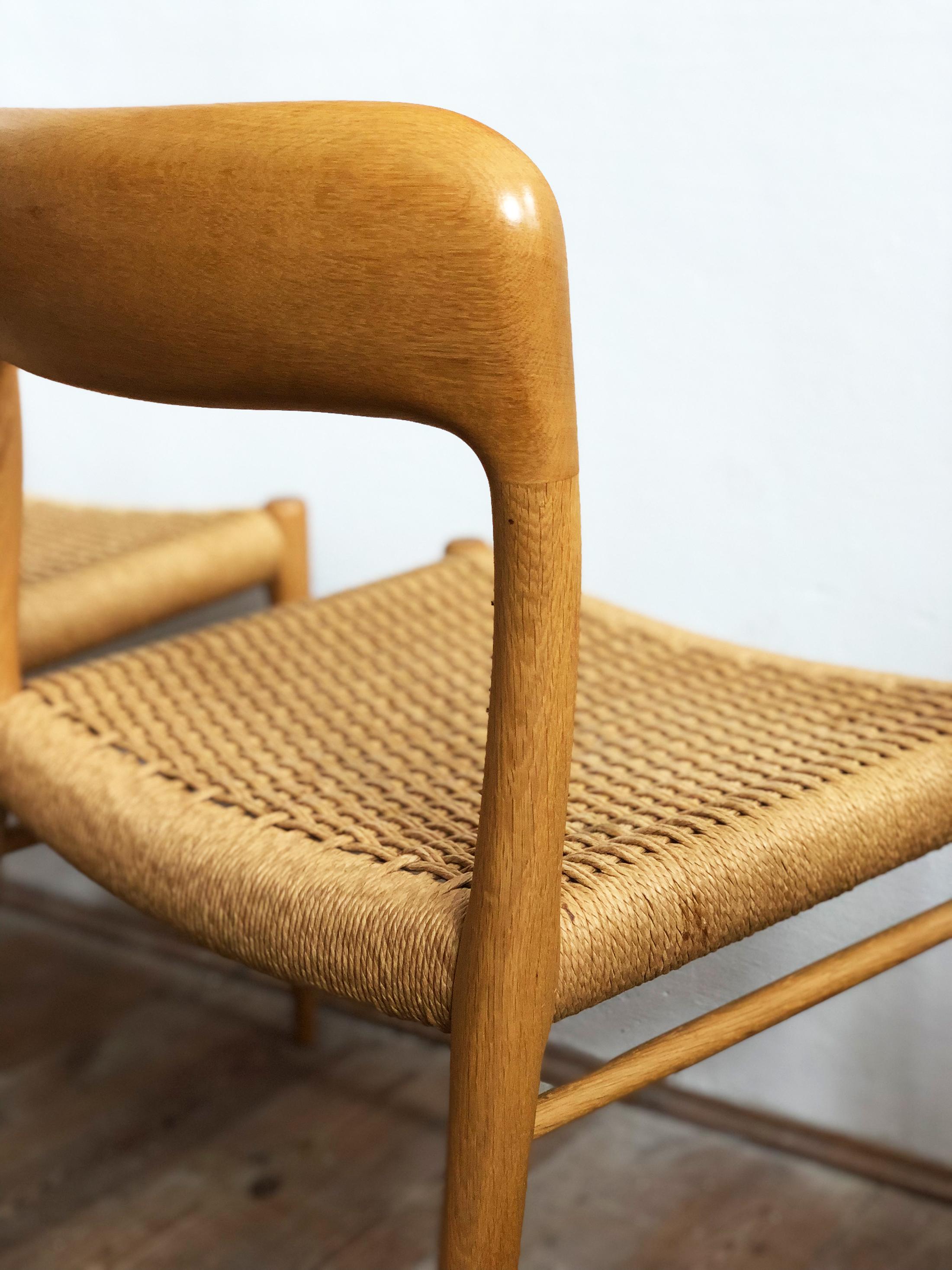 Oak Dining Chairs, Model 56 and 75 by Niels O. Møller with Paper Cord, Set of 6 For Sale 8