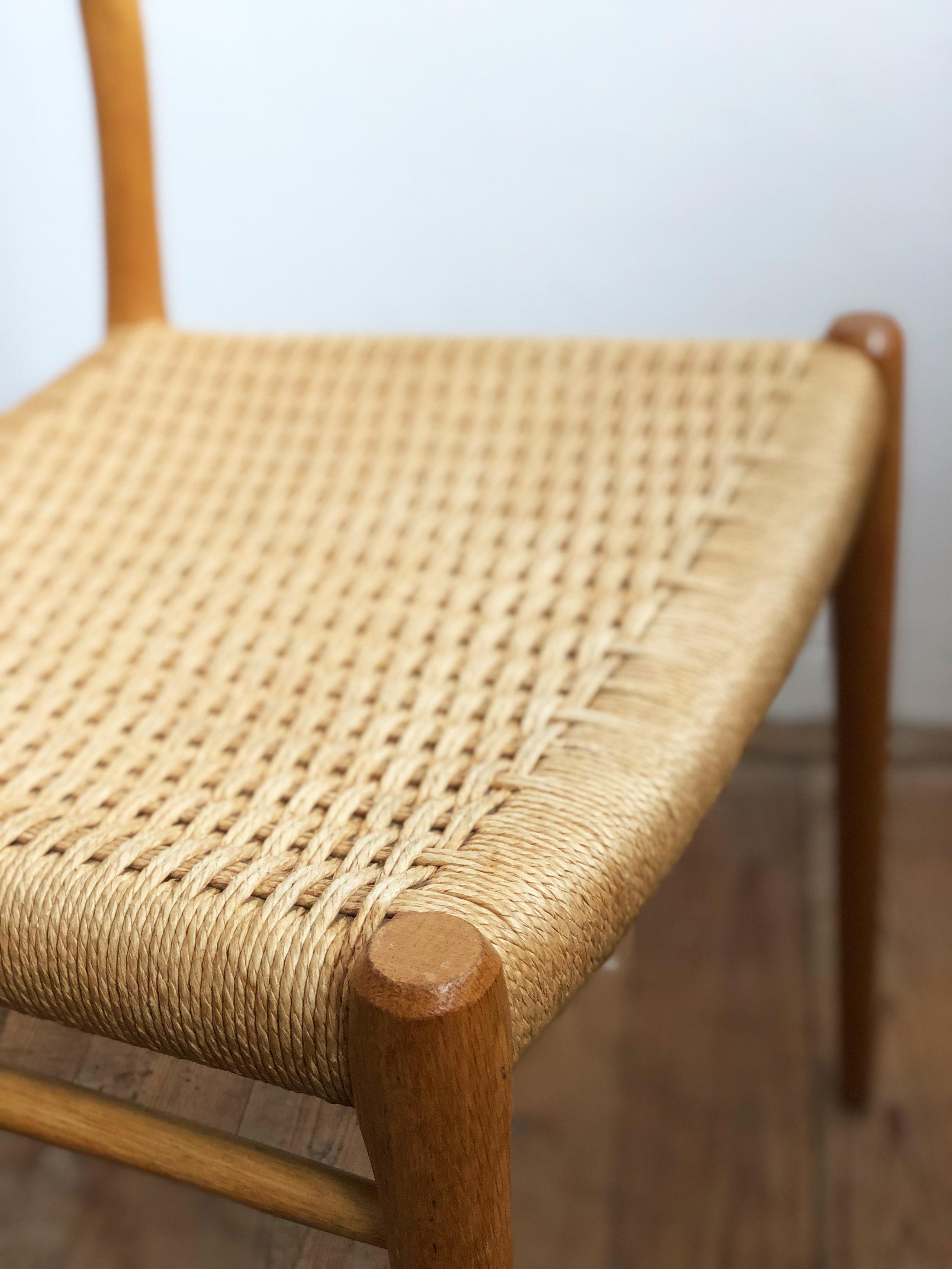 Oak Dining Chairs, Model 56 and 75 by Niels O. Møller with Paper Cord, Set of 6 10