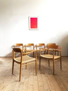 Oak Dining Chairs, Model 56 and 75 by Niels O. Møller with Paper Cord, Set of 6