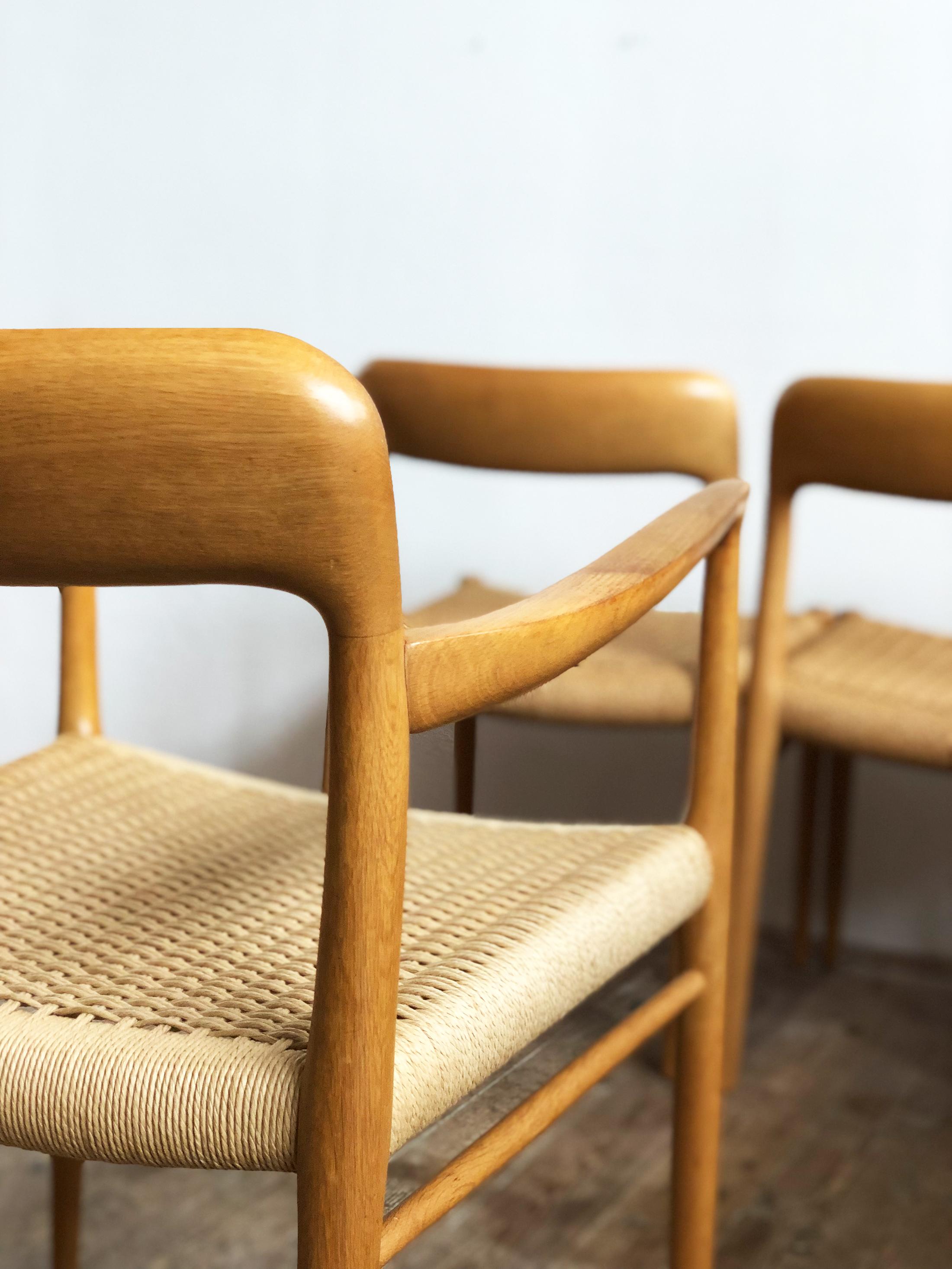 Oak Dining Chairs, Model 56 and 75 by Niels O. Møller with Paper Cord, Set of 6 For Sale 1