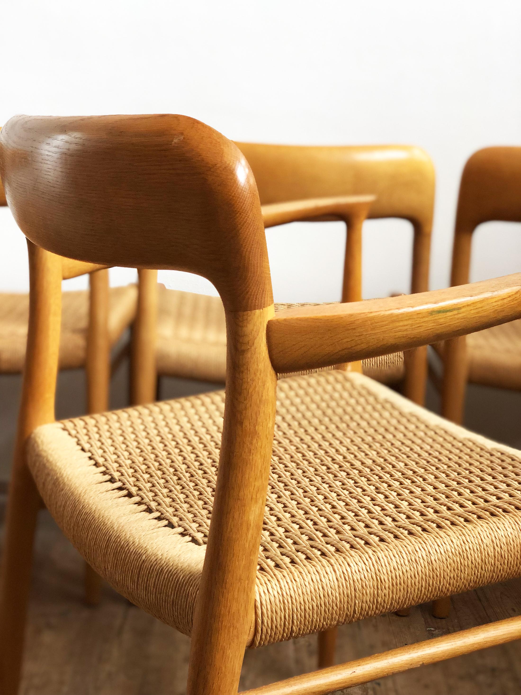 Oak Dining Chairs, Model 56 and 75 by Niels O. Møller with Paper Cord, Set of 6 For Sale 2