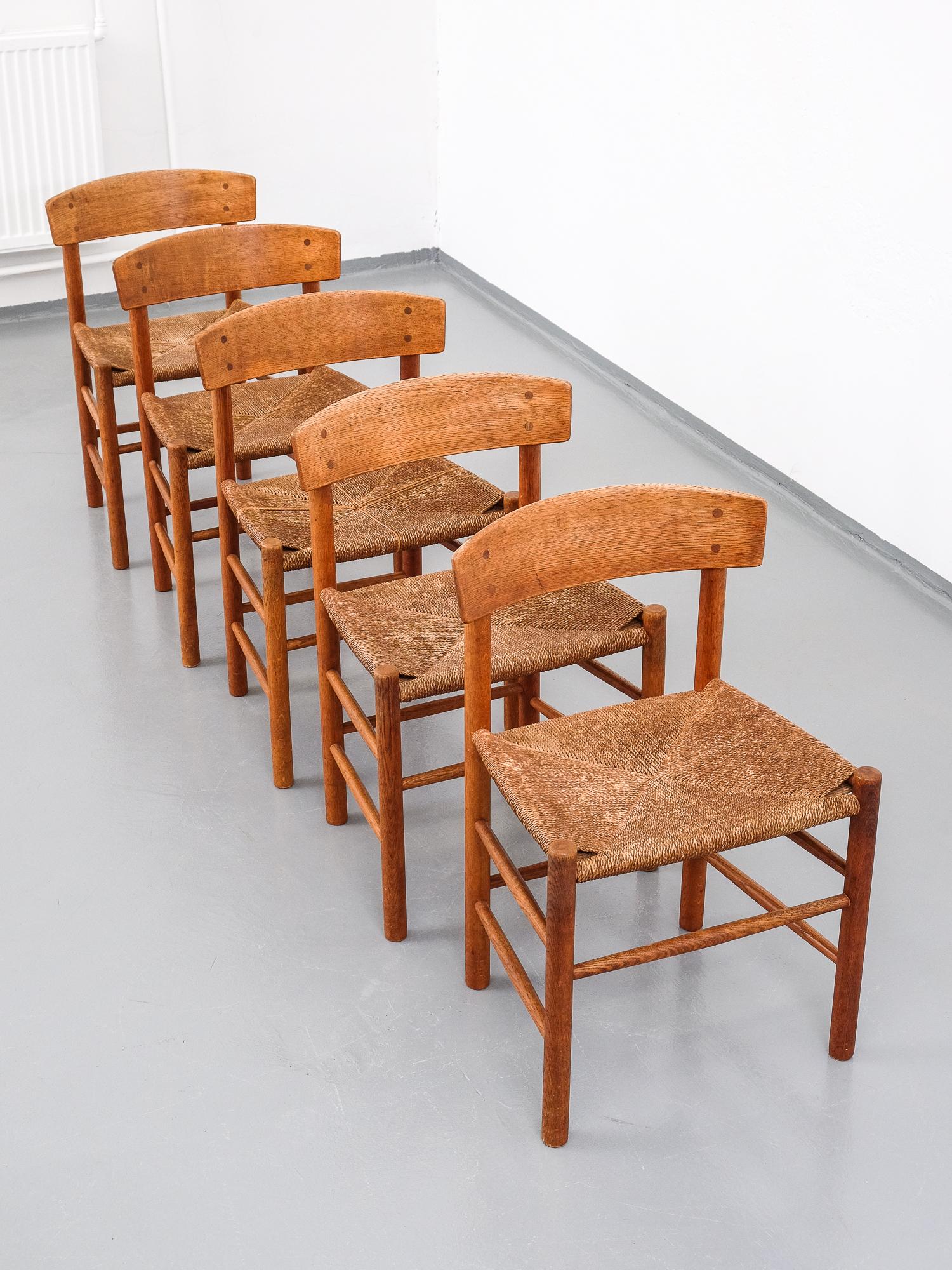 Danish Oak Dining Chairs Model J39 by Børge Mogensen, Set of Five