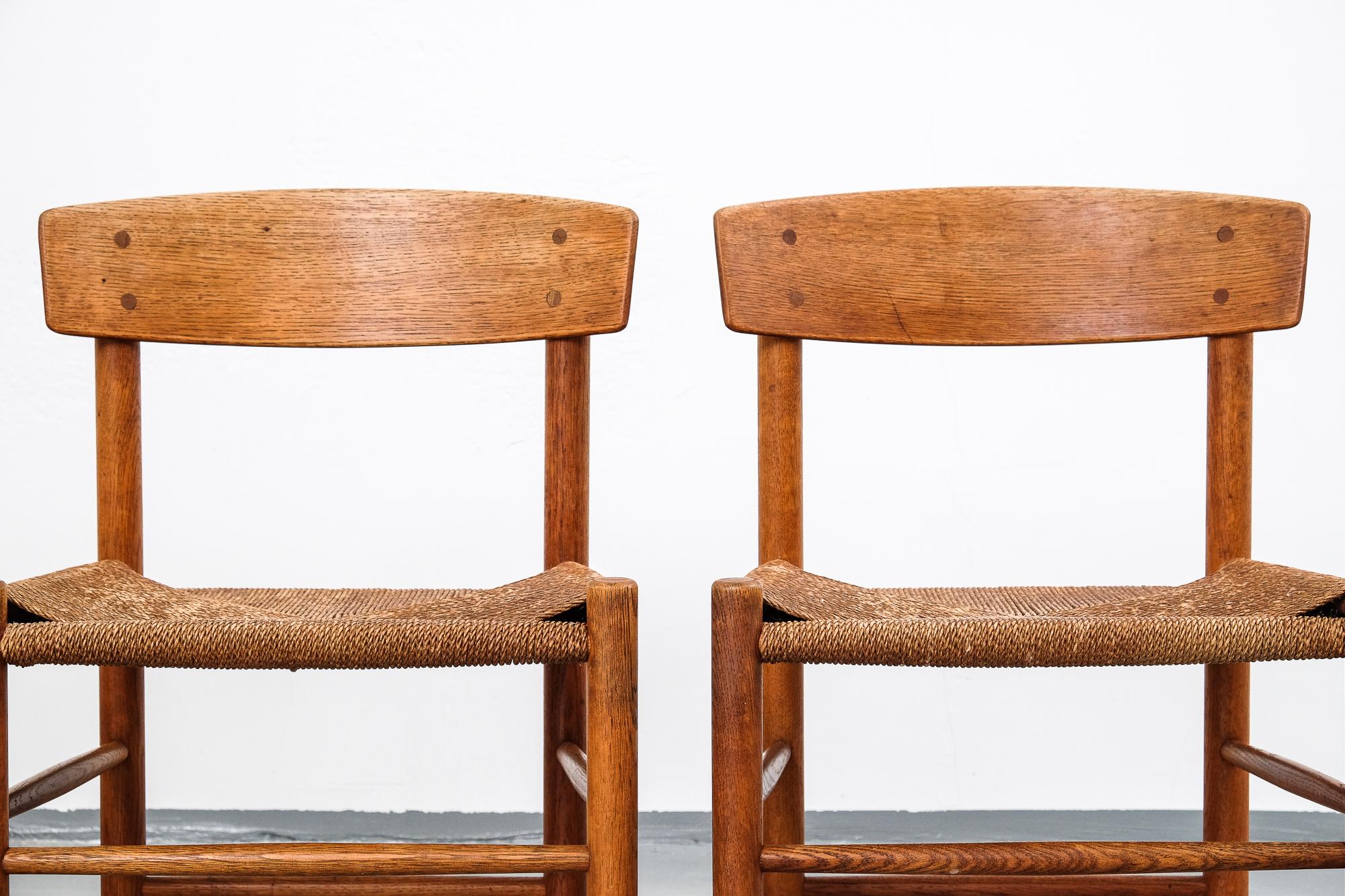 Mid-20th Century Oak Dining Chairs Model J39 by Børge Mogensen, Set of Five