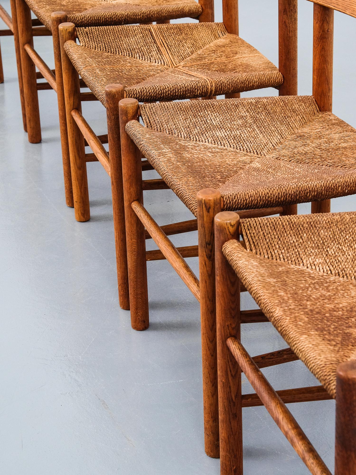 Papercord Oak Dining Chairs Model J39 by Børge Mogensen, Set of Five