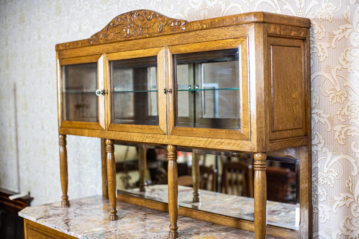 Oak Dining Room Set from the Early 20th Century with Marble and Rattan Elements For Sale 5