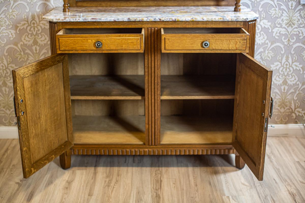 Set da pranzo in Oak con elementi in marmo e rattan, anni '50, set di 9 pezzi in vendita 7