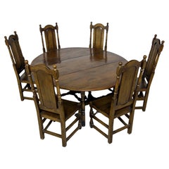 Oak Dining Set Drop Leaf Table and Tudor Chairs Farmhouse