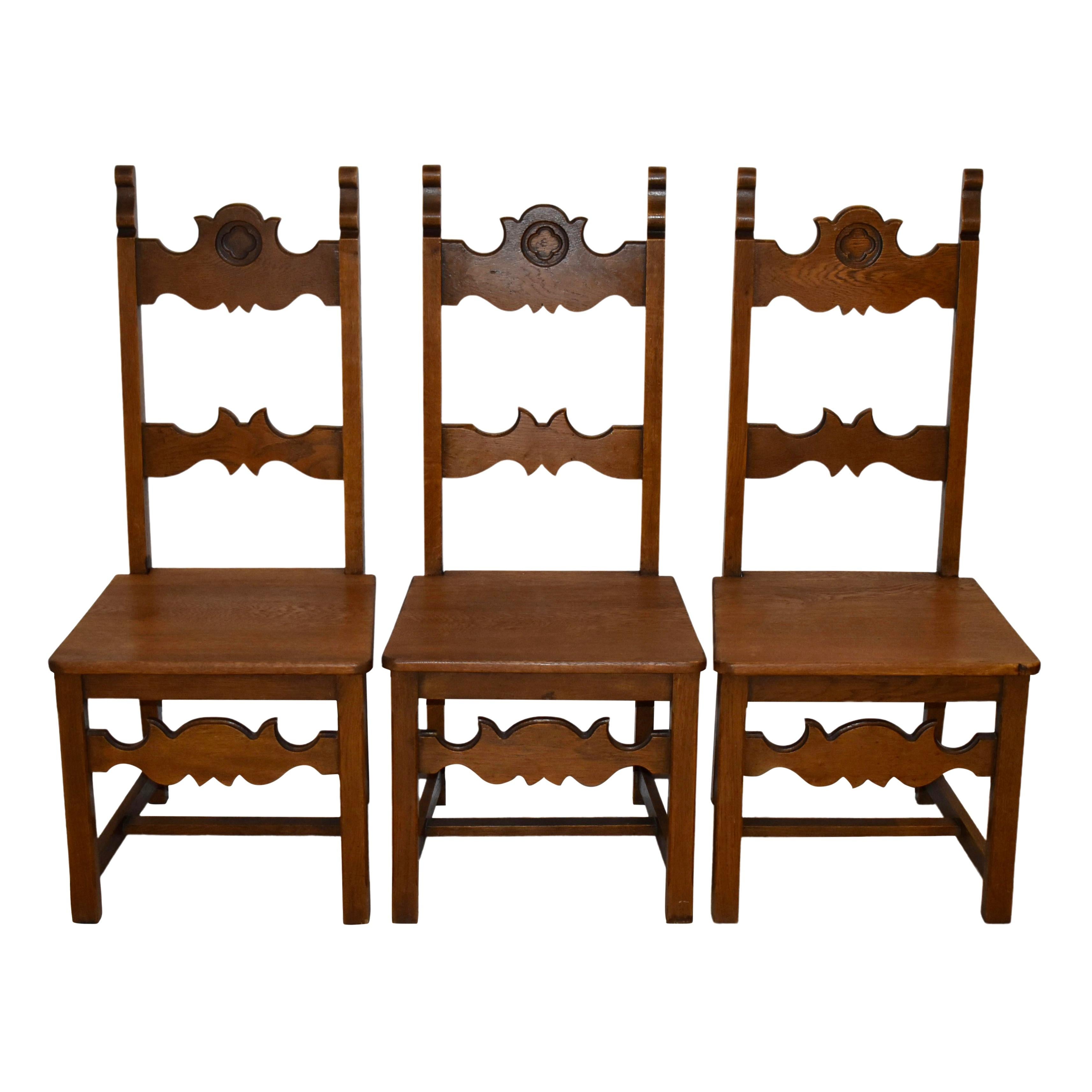 Oak Dining Table and Chairs, Set of Seven, circa 1920 2