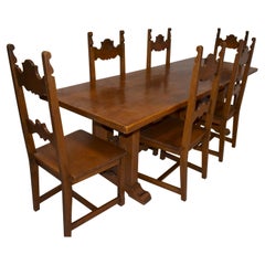 Oak Dining Table and Chairs, Set of Seven, circa 1920