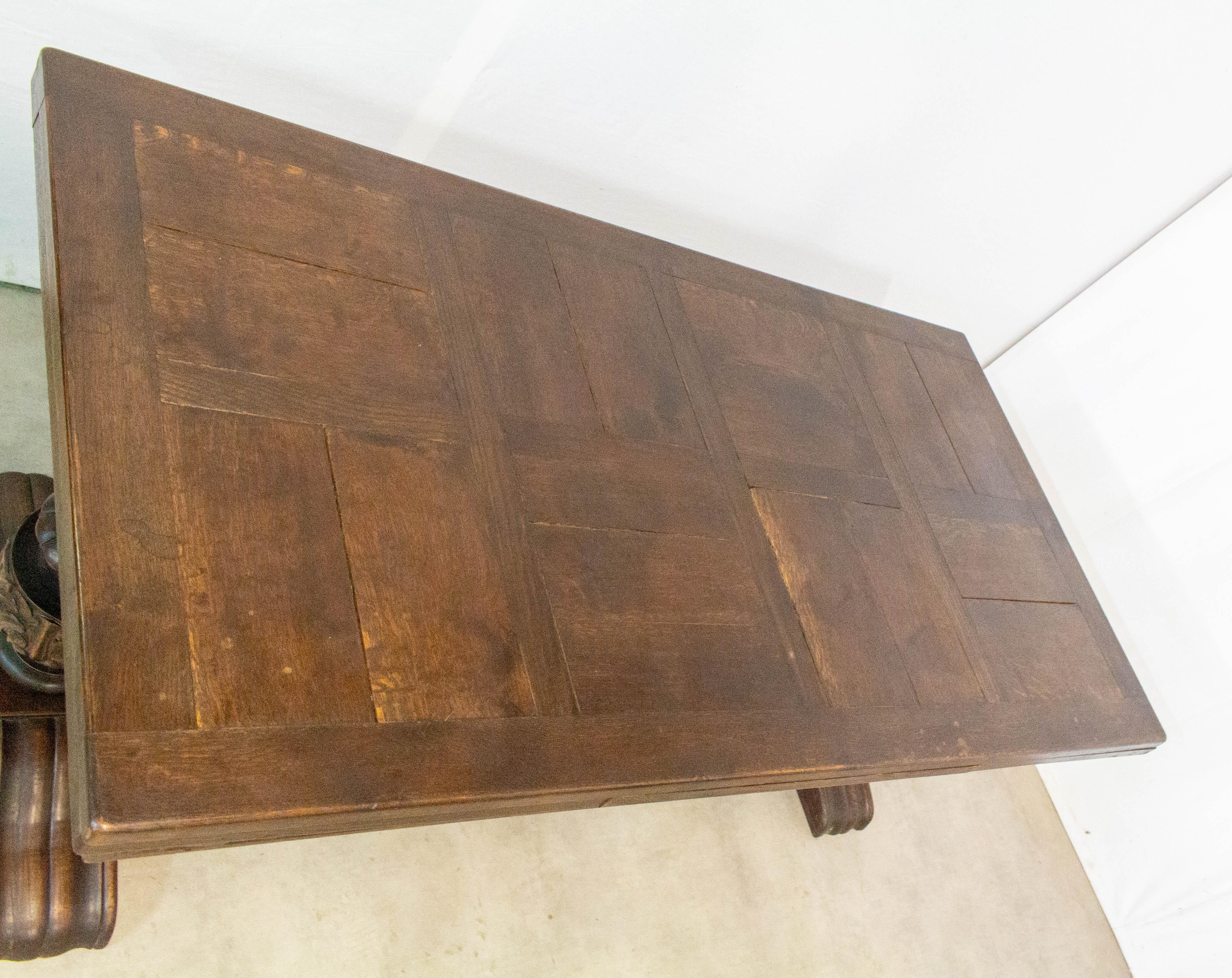 Oak Dining Table Basque Spanish Renaissance Revival Refectory Extends Midcentury 3