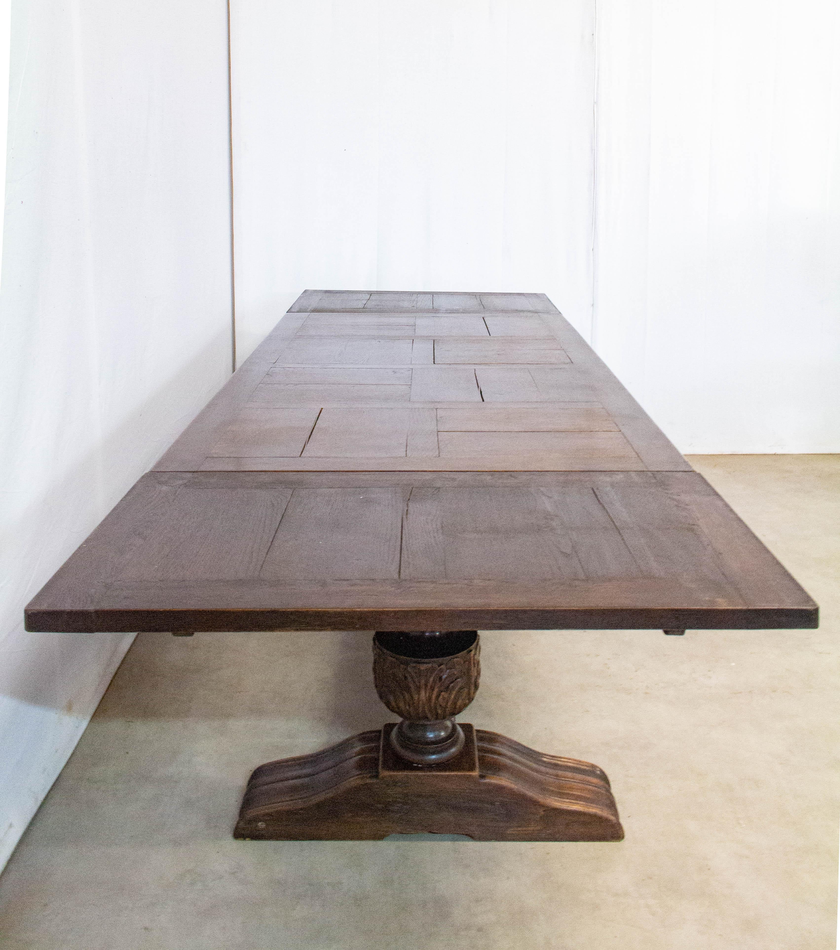 Oak Dining Table Basque Spanish Renaissance Revival Refectory Extends Midcentury 6