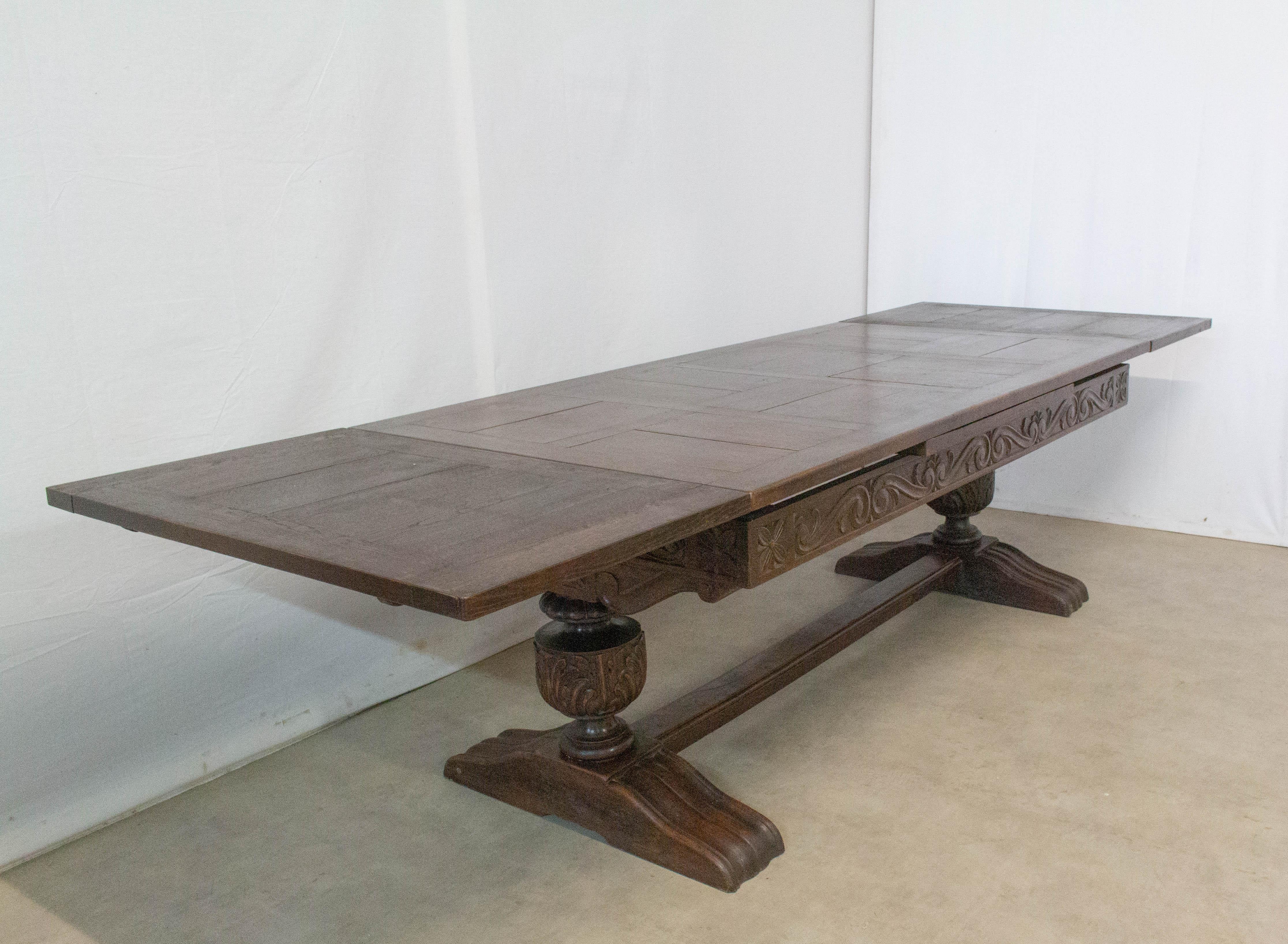 Oak Dining Table Basque Spanish Renaissance Revival Refectory Extends Midcentury 7