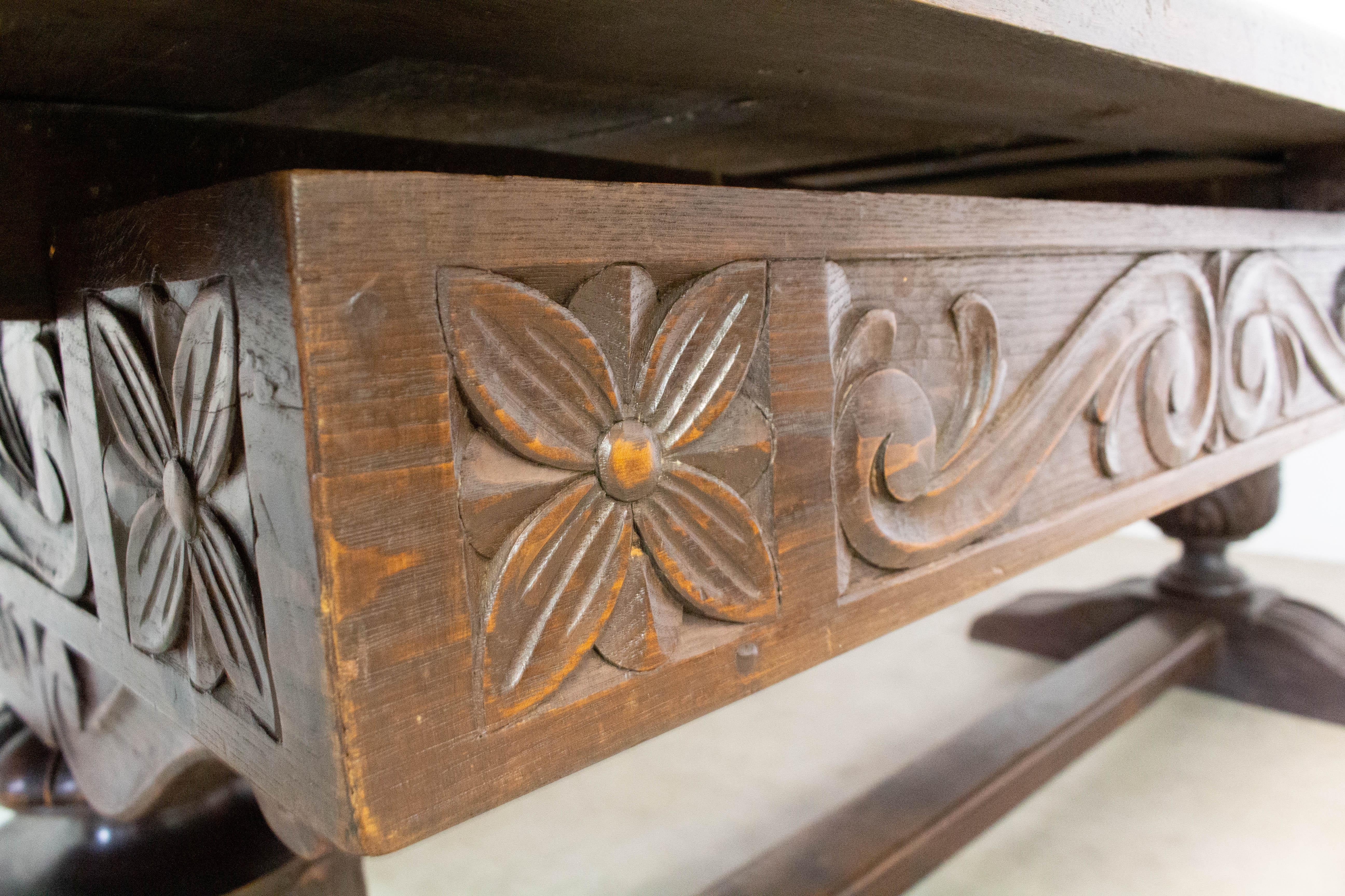 Oak Dining Table Basque Spanish Renaissance Revival Refectory Extends Midcentury 8
