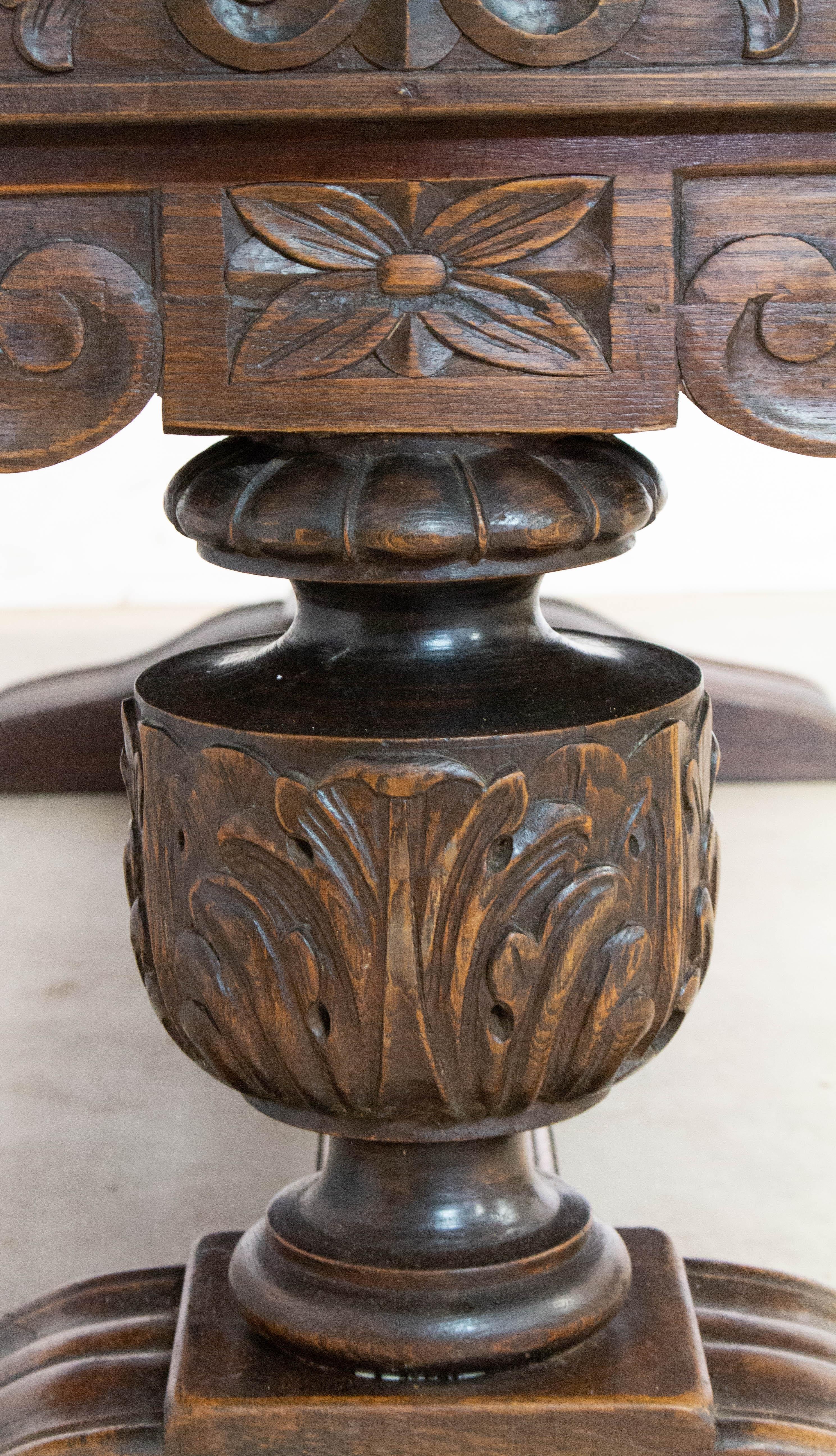 20th Century Oak Dining Table Basque Spanish Renaissance Revival Refectory Extends Midcentury