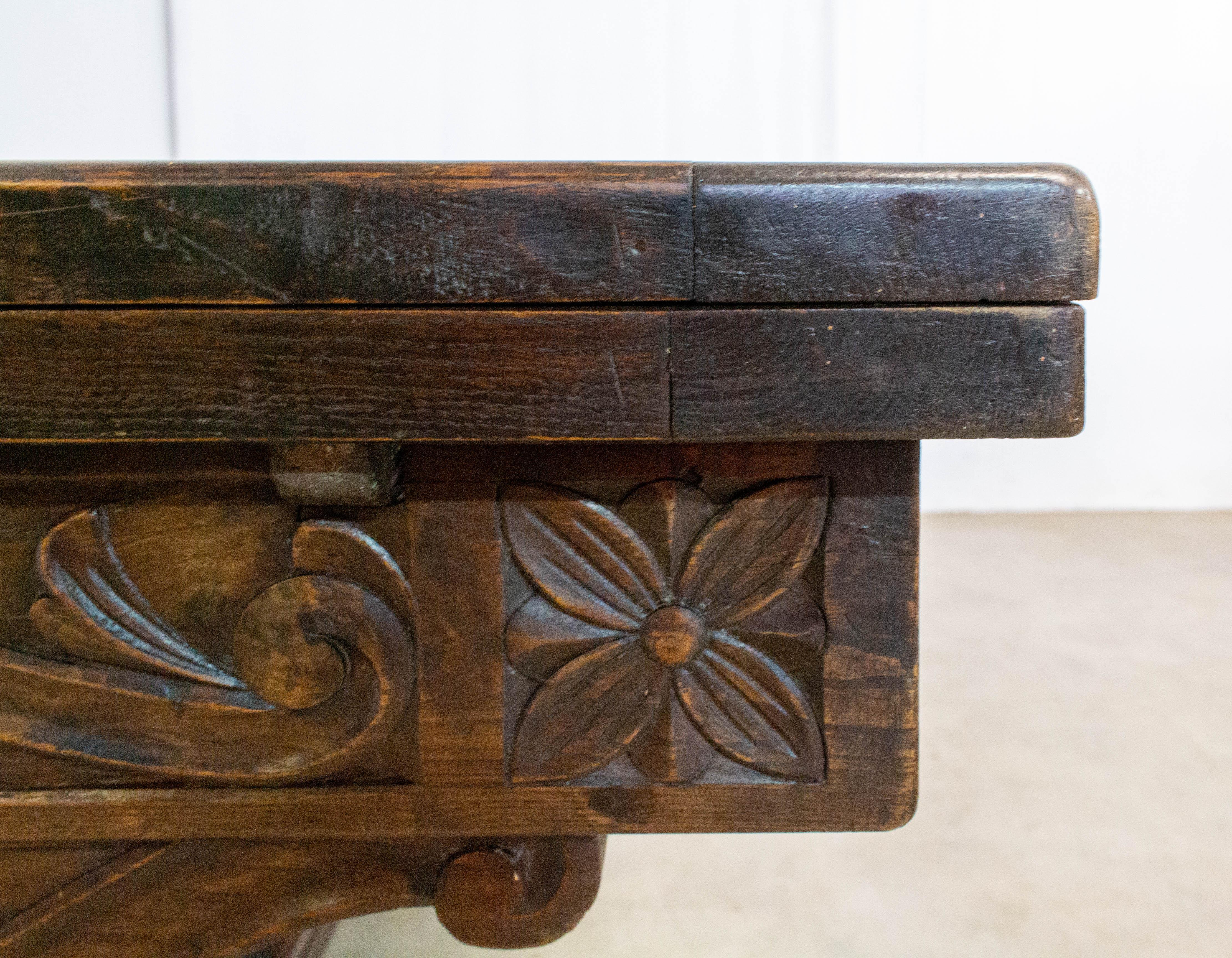 Oak Dining Table Basque Spanish Renaissance Revival Refectory Extends Midcentury 1