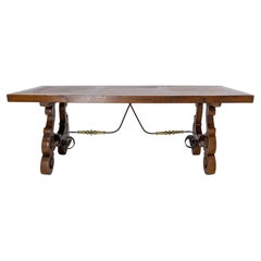 Vintage Oak Dining Table Basque Spanish Renaissance Revival Refectory Midcentury, Mid-C.