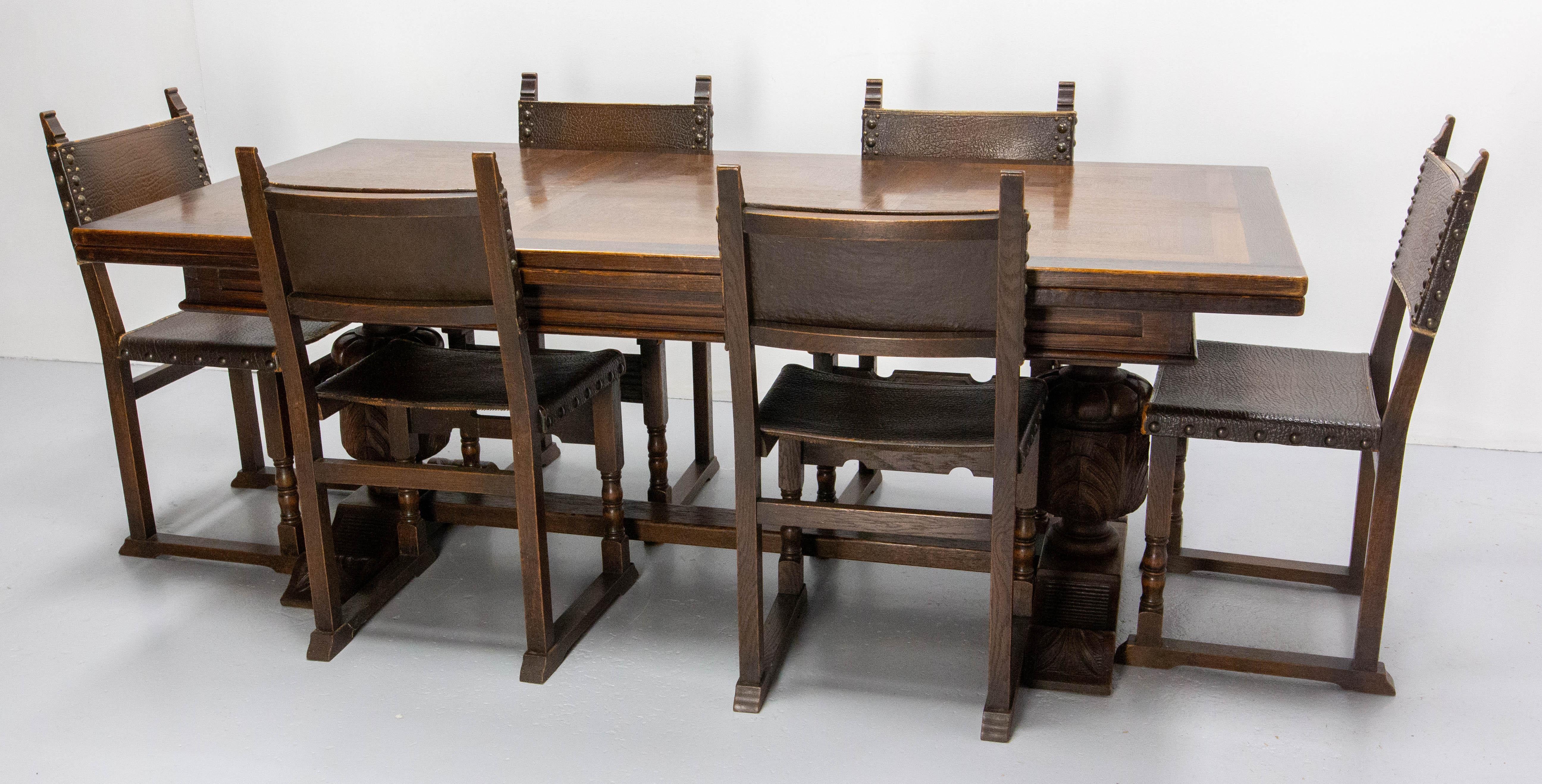 Oak Dining Refectory Table Extendable Spanish Renaissance Style 20th Midcentury For Sale 8