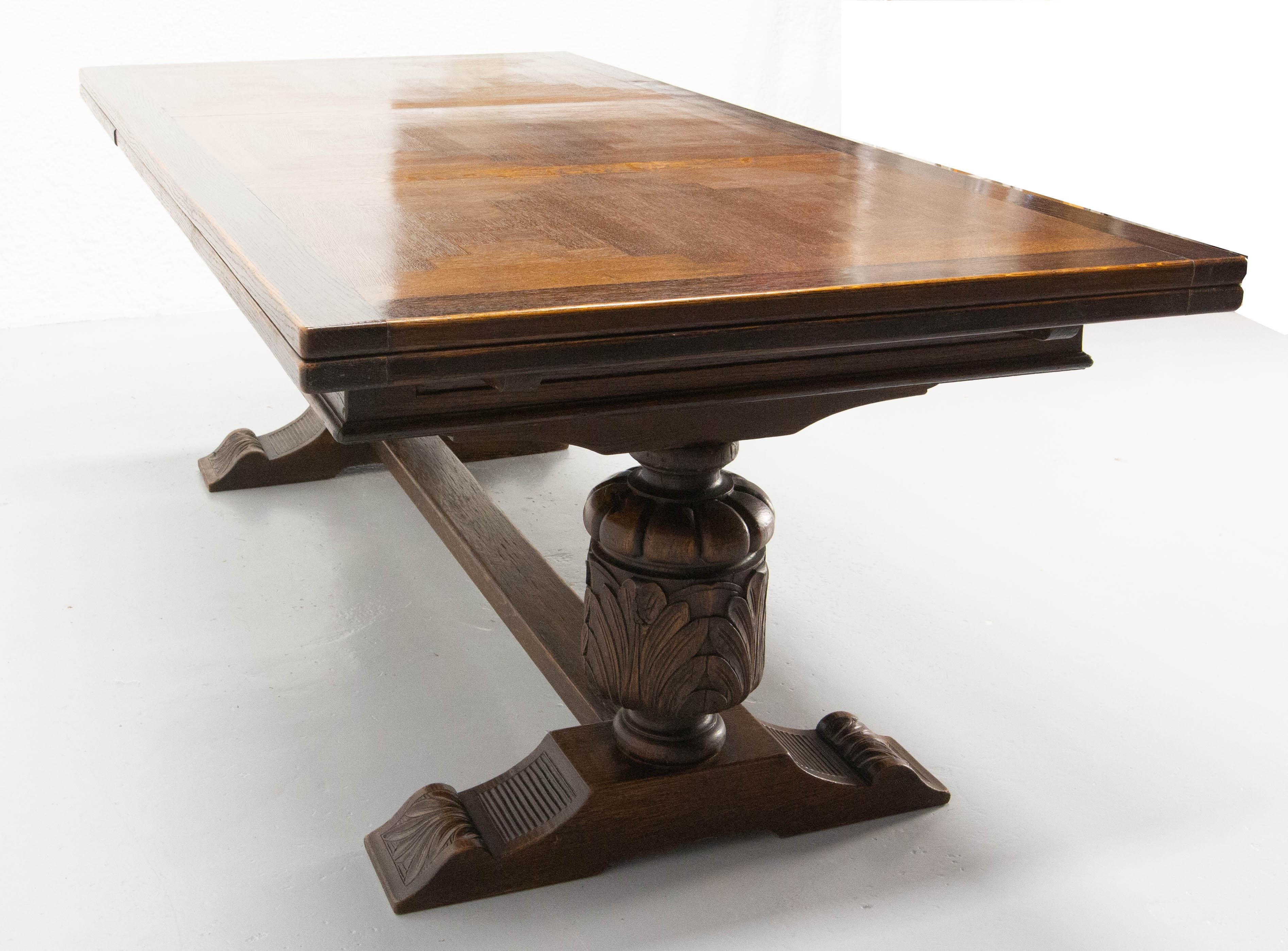 Oak Dining Refectory Table Extendable Spanish Renaissance Style 20th Midcentury For Sale 3