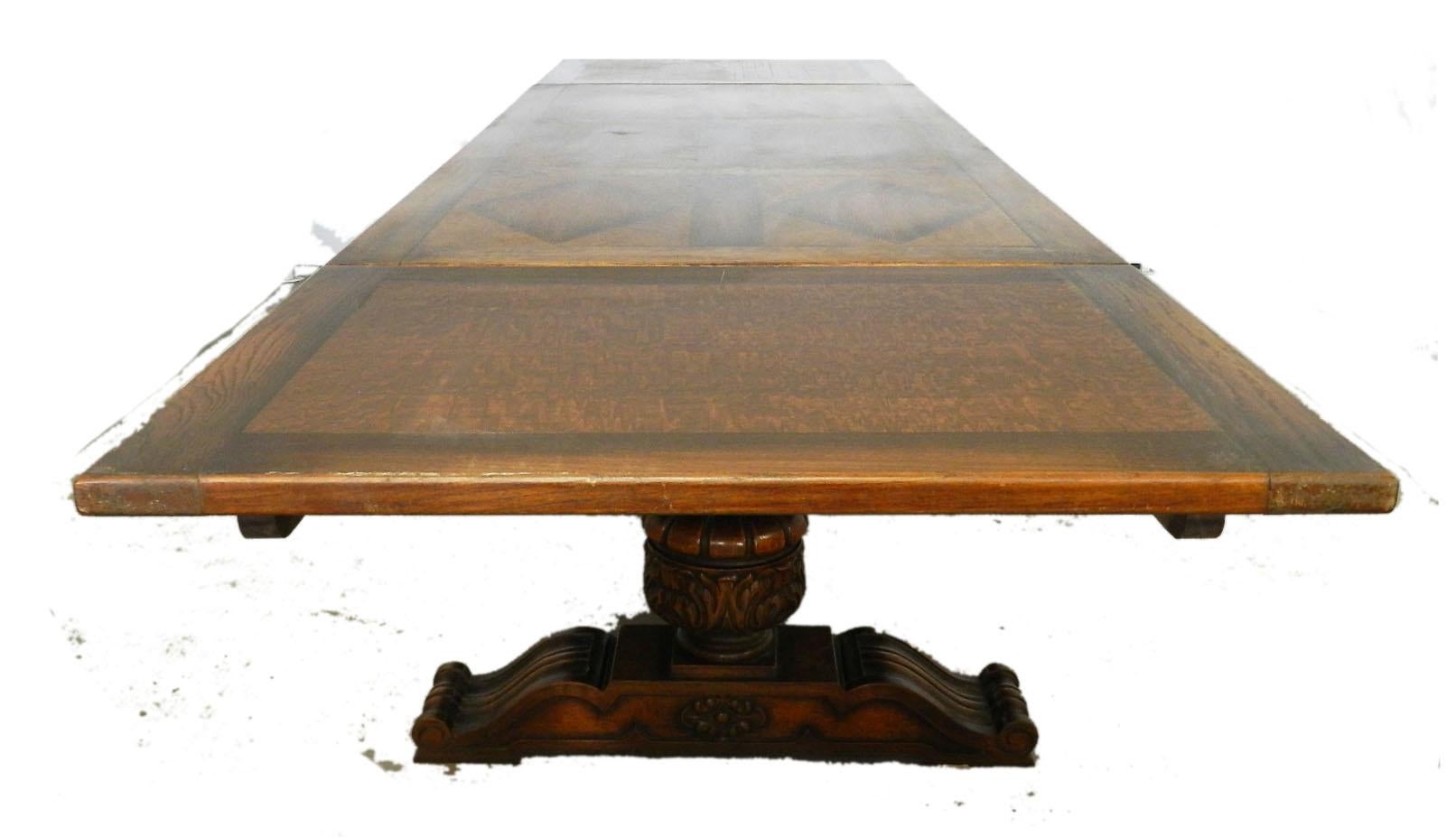 Oak Dining Table Renaissance Revival Refectory Extends Diamond Parquet Top For Sale 1