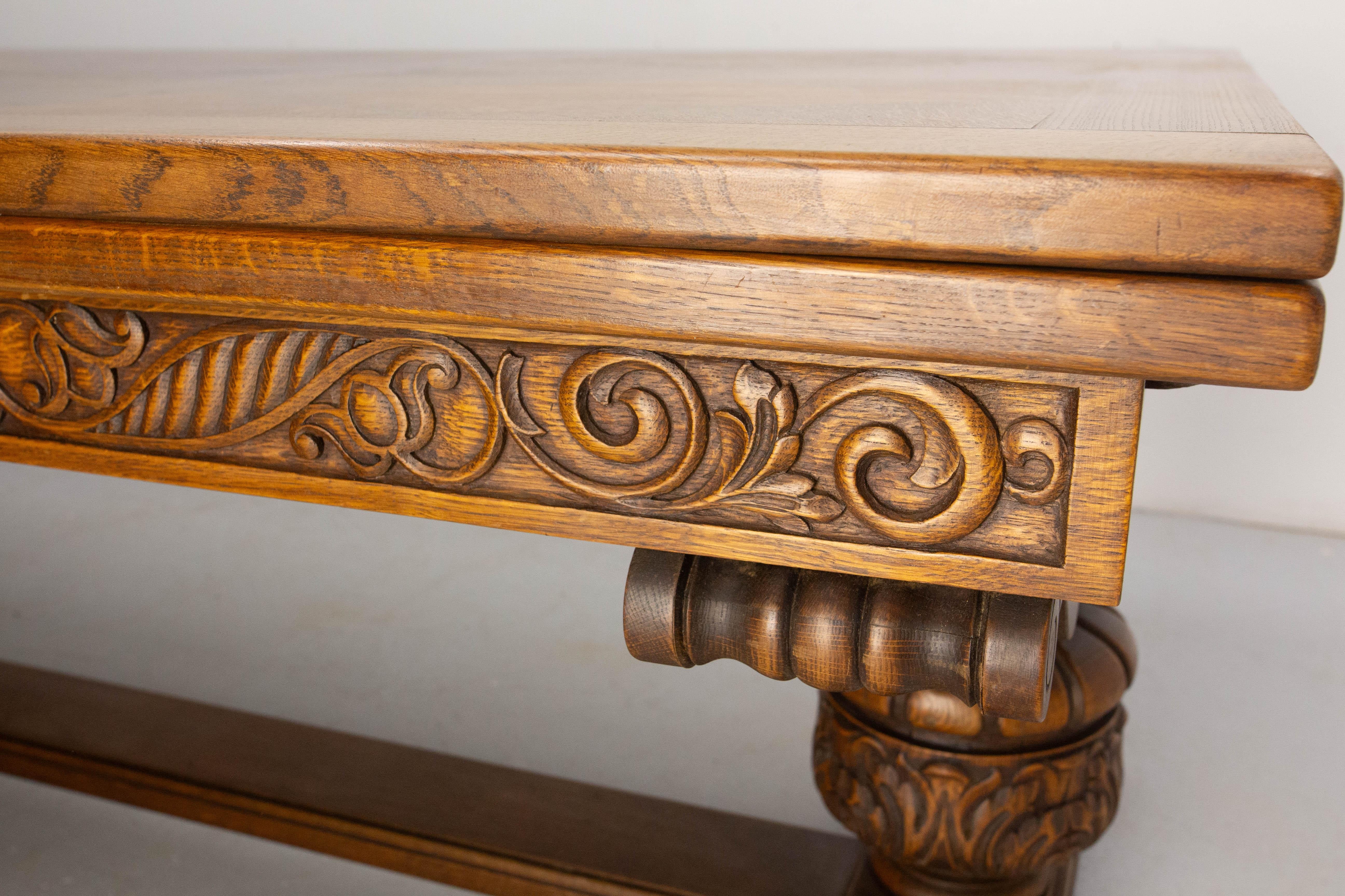Table de salle à manger de réfectoire néo-Renaissance avec plateau en parquet de diamants Bon état - En vente à Labrit, Landes