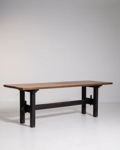 Oak Dining Table with Black Patinated Legs, French Design, Circa 1970