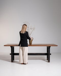 Oak Dining Table with Black Patinated Legs, French Design, Circa 1970