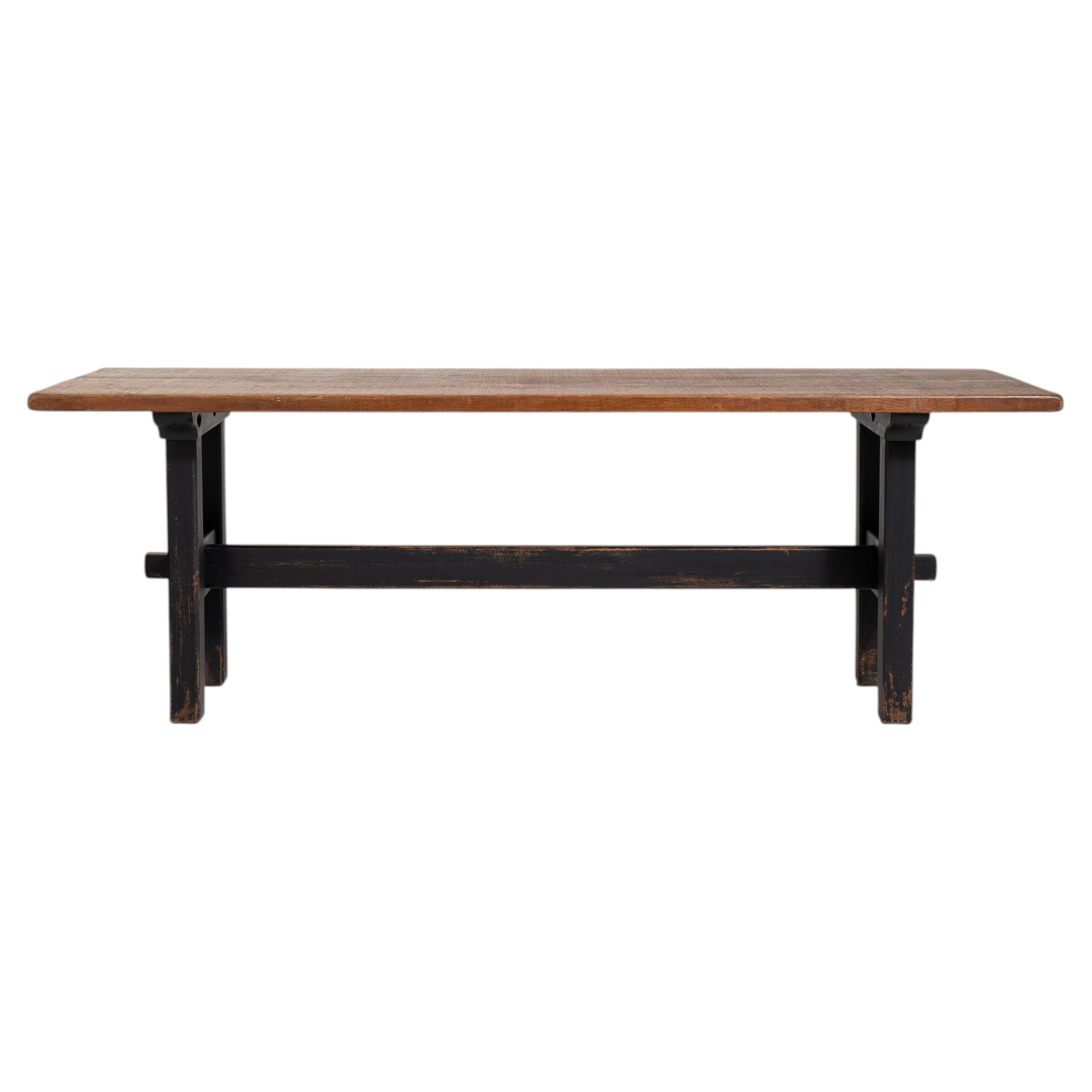 Oak Dining Table with Black Patinated Legs, French Design, Circa 1970