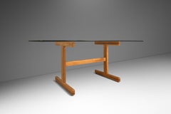 Oak Dining Table with Glass Top in the Manner of Hans J Wegner, Denmark,  1970's