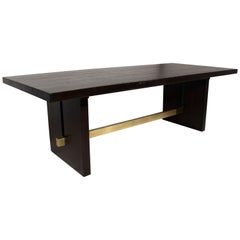 Black Oak Dining Table with Gold Bar Base