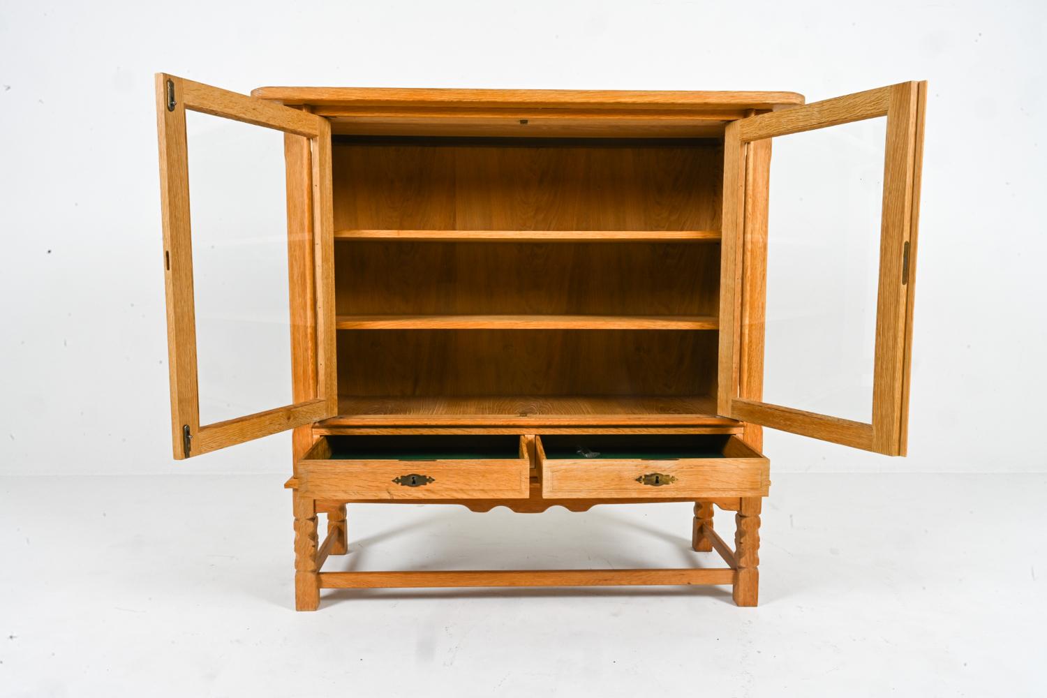 Glass Oak Display Cabinet By Henry Kjærnulf, Denmark 1970s For Sale