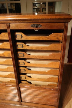 Oak Double Filing Cabinet with Shutters, 18 Drawers
