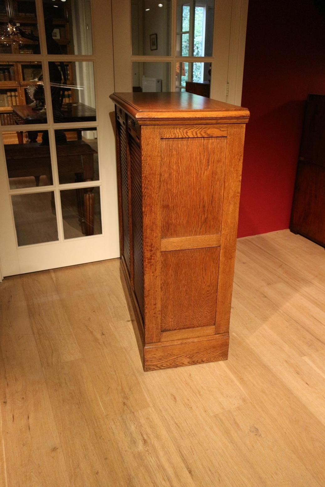Early 20th Century Oak Double Filing Cabinet with Shutters, 18 Drawers
