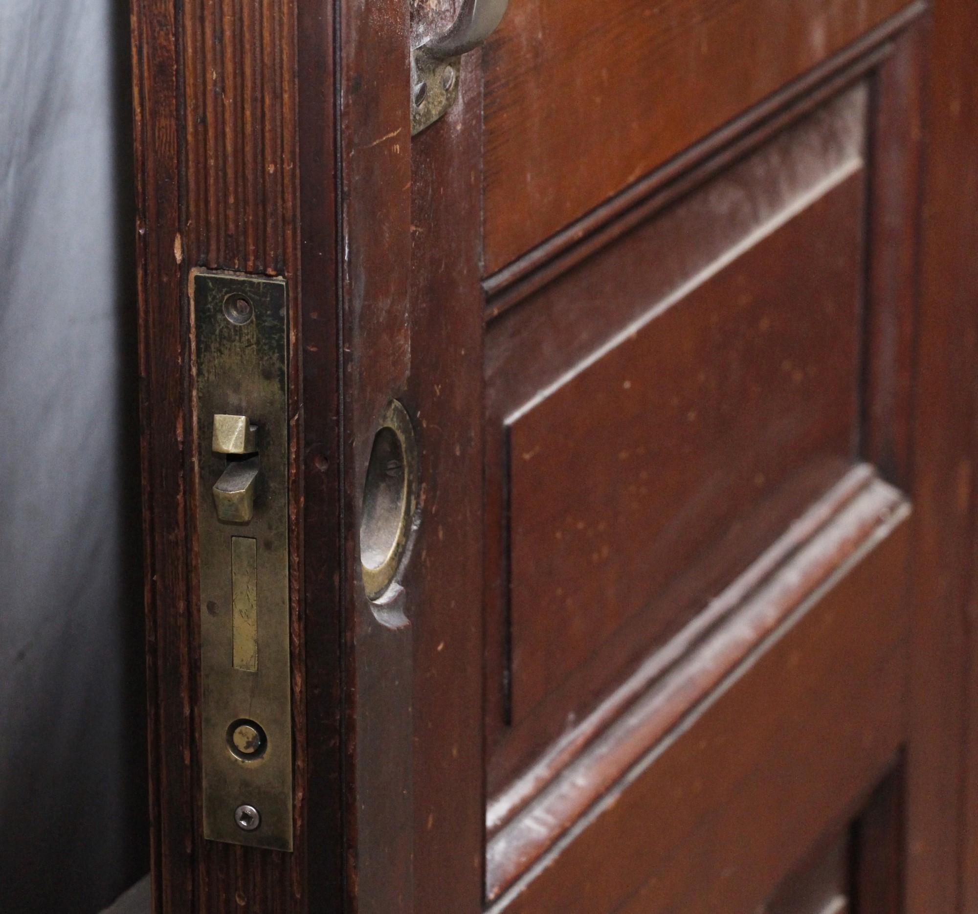 Colonial Revival Oak Double Pocket Door 6 Panels Each Side w/ Original Hardware