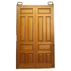 Oak Double Pocket Door 6 Panels Each Side w/ Original Hardware