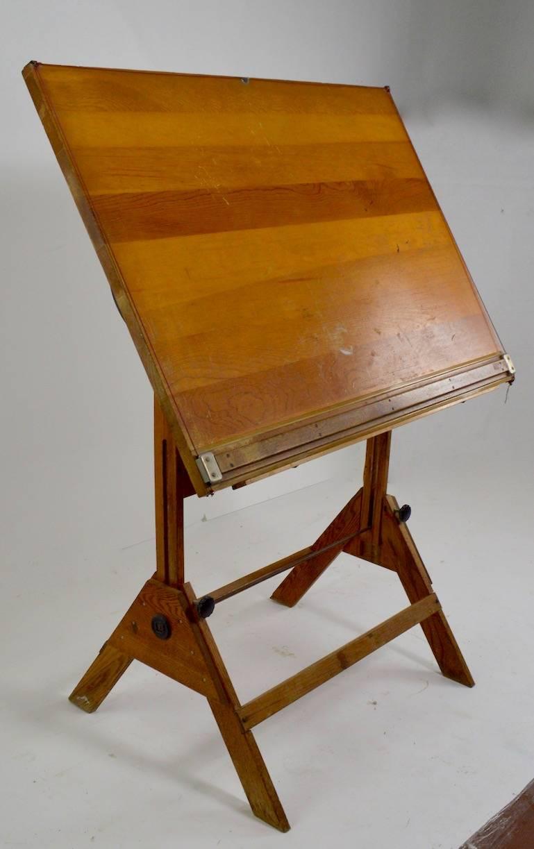 American Oak Drafting Table with Adjustable Top