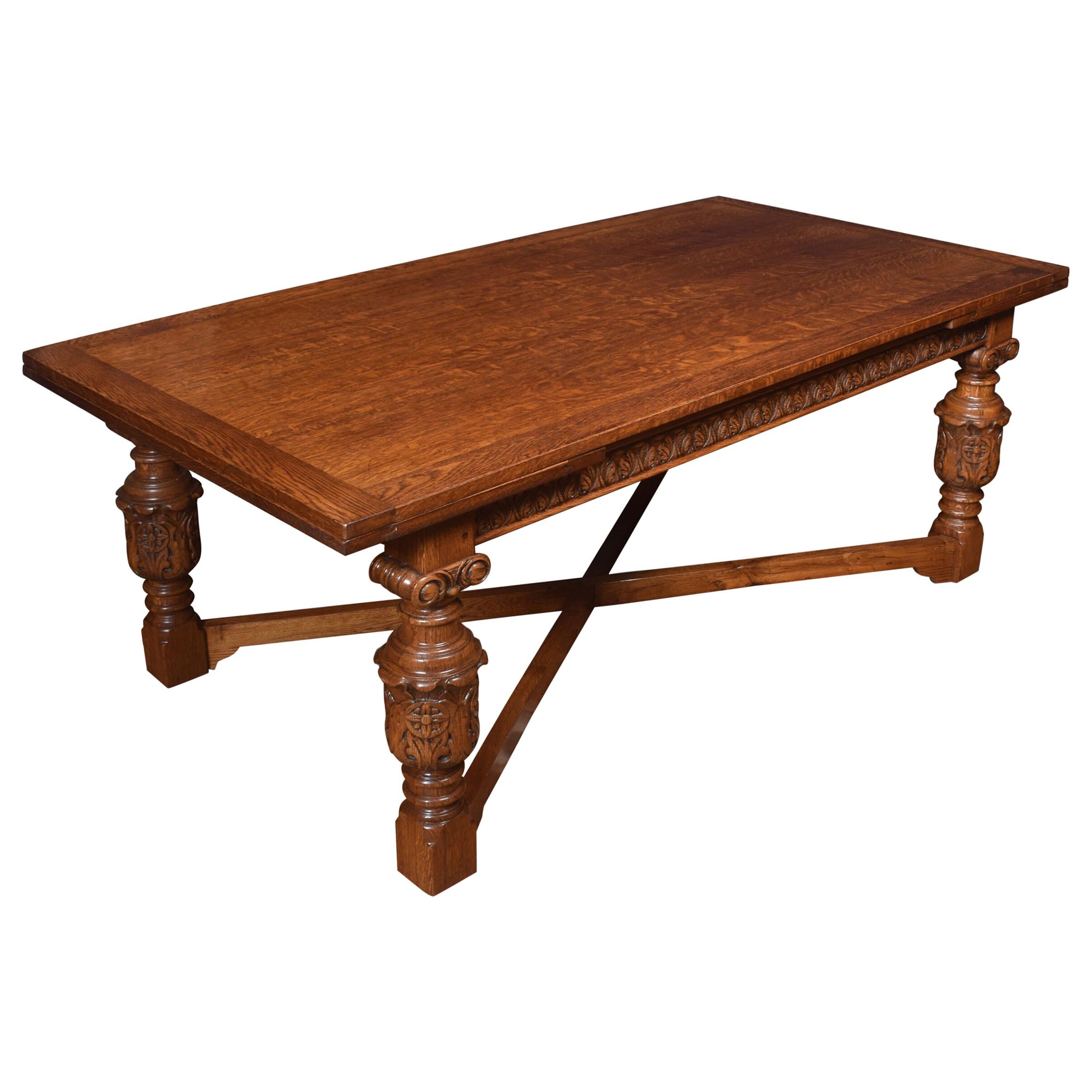Oak Parquetry French Draw Leaf Table at 1stDibs