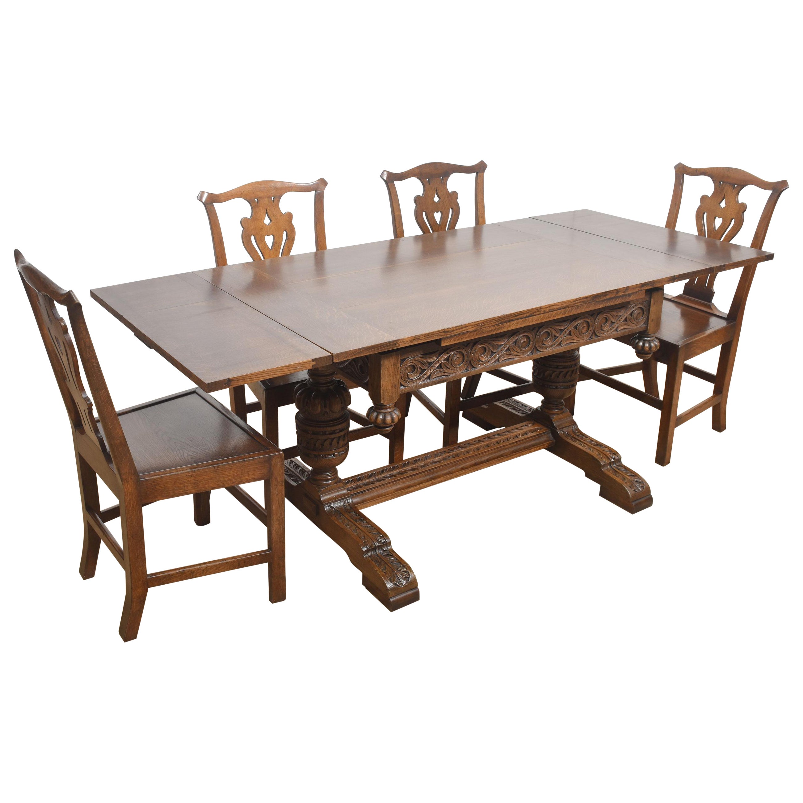 Mesa de refectorio de roble con cajones en venta