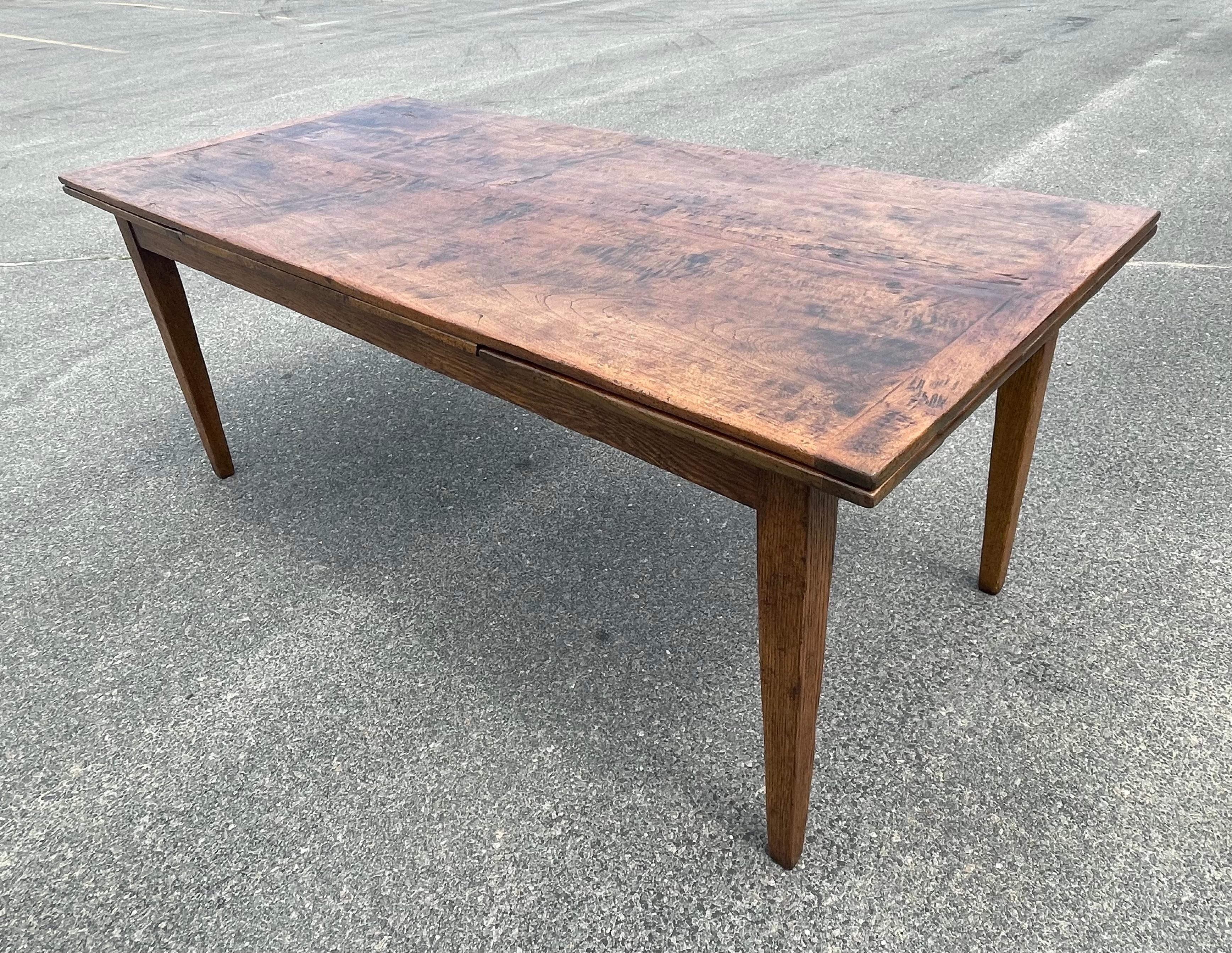 English Oak Draw Table with Tapered Legs For Sale