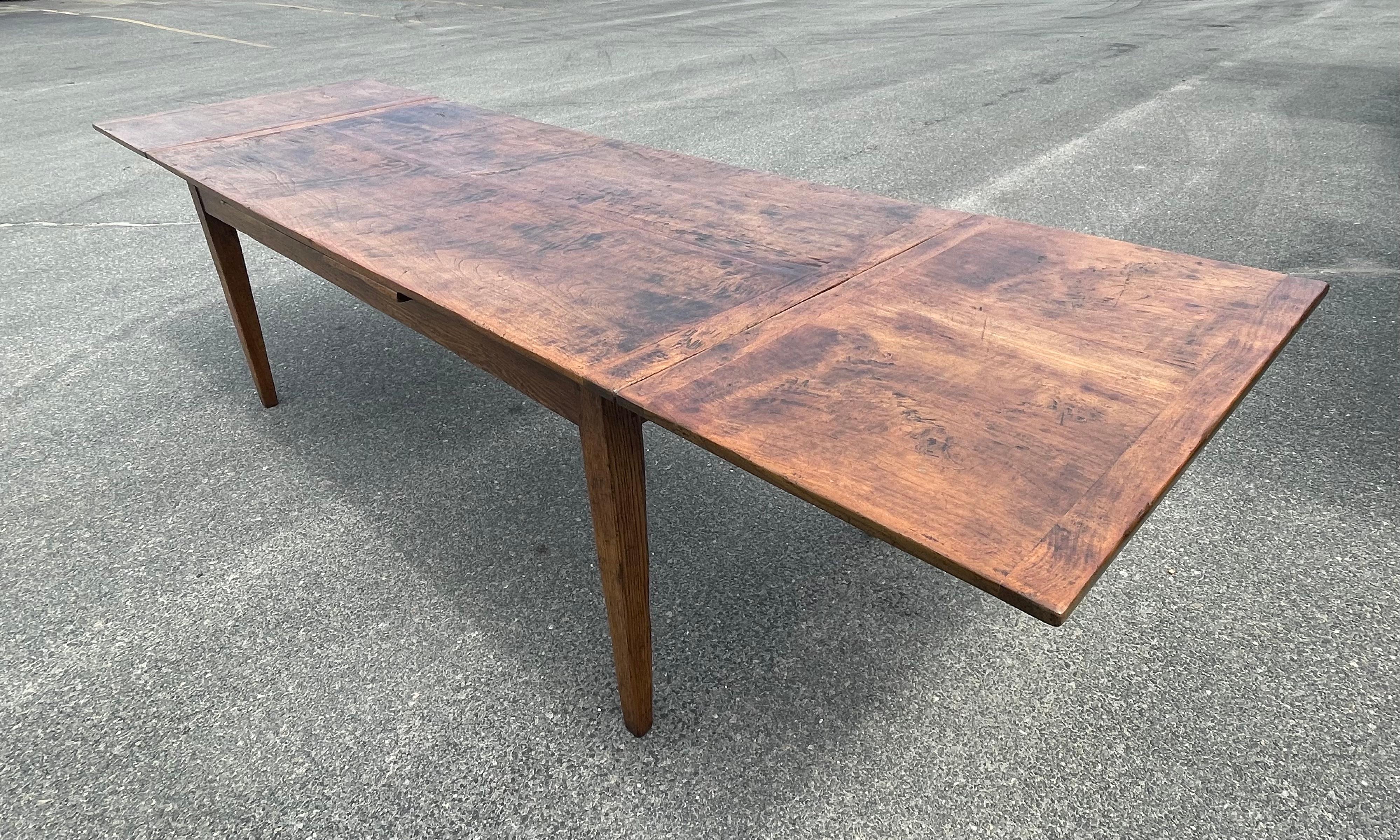Contemporary Oak Draw Table with Tapered Legs For Sale
