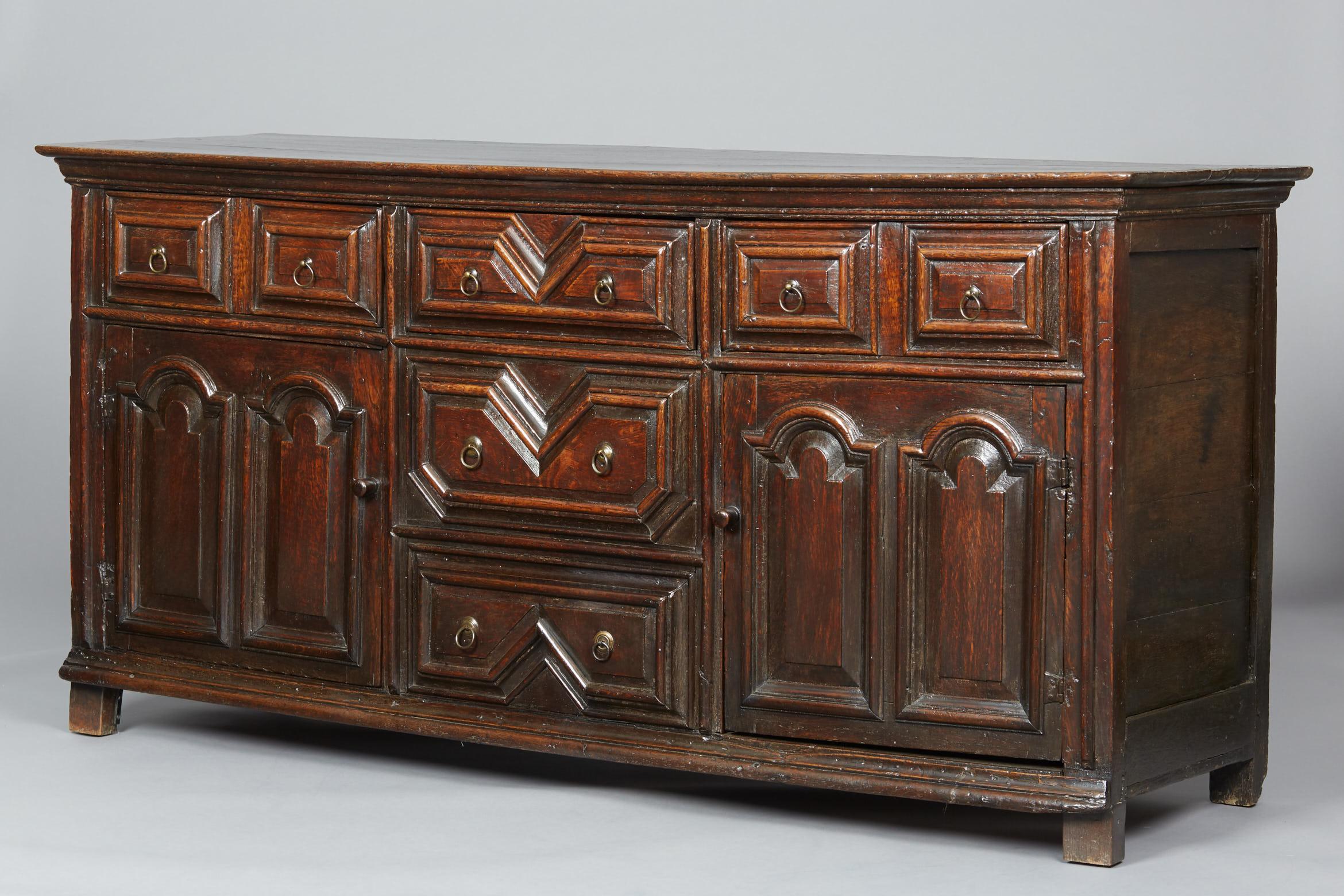 Molded Oak Dresser Base, Charles II / William & Mary period, English, circa 1680-1690 For Sale