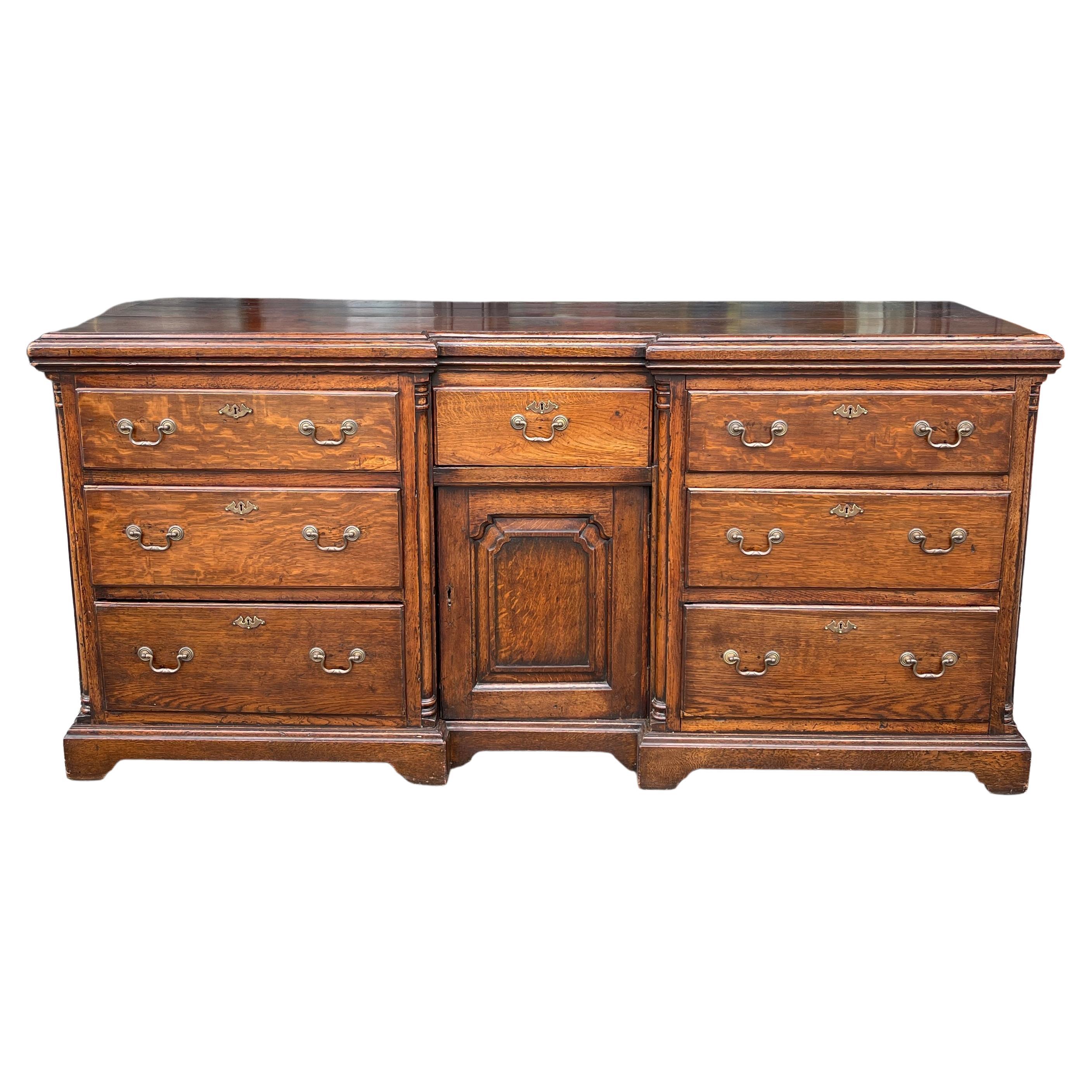 Oak Dresser Base with Drawers and Center Cabinet 18th Century For Sale
